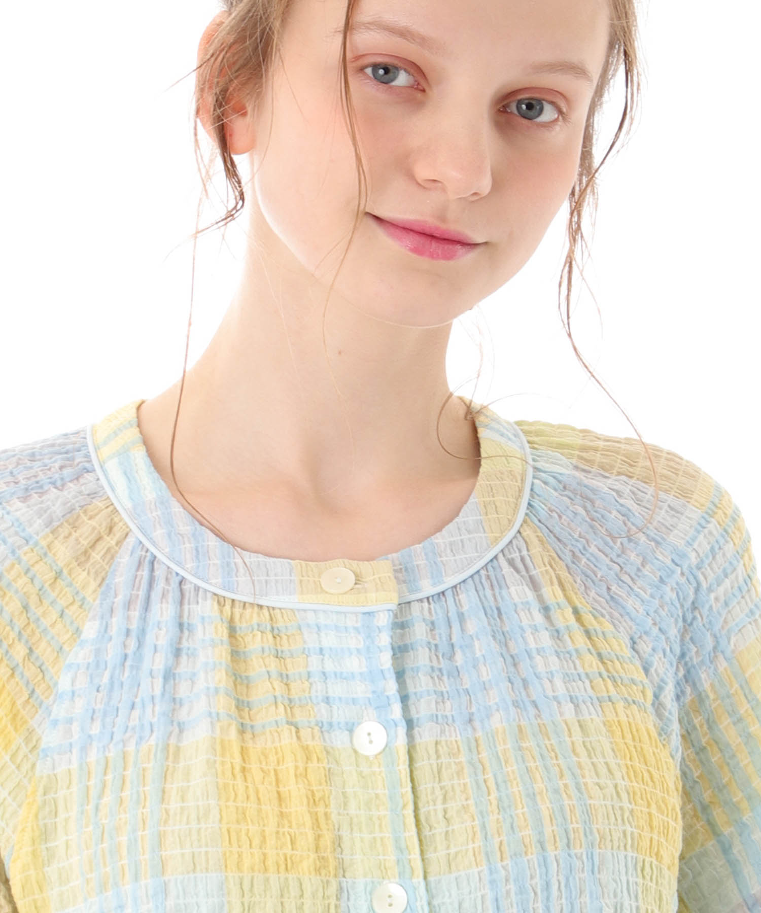 シャーリングマドラスチェックワンピース_パジャマ&ルームウェア-ワンピース・ネグリジェ_イエロー_3