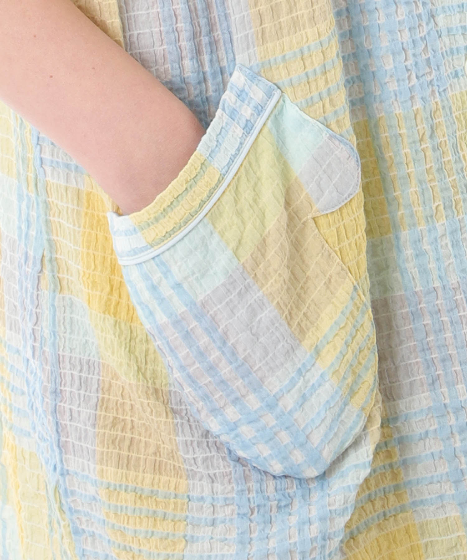 シャーリングマドラスチェックワンピース_パジャマ&ルームウェア-ワンピース・ネグリジェ_イエロー_5