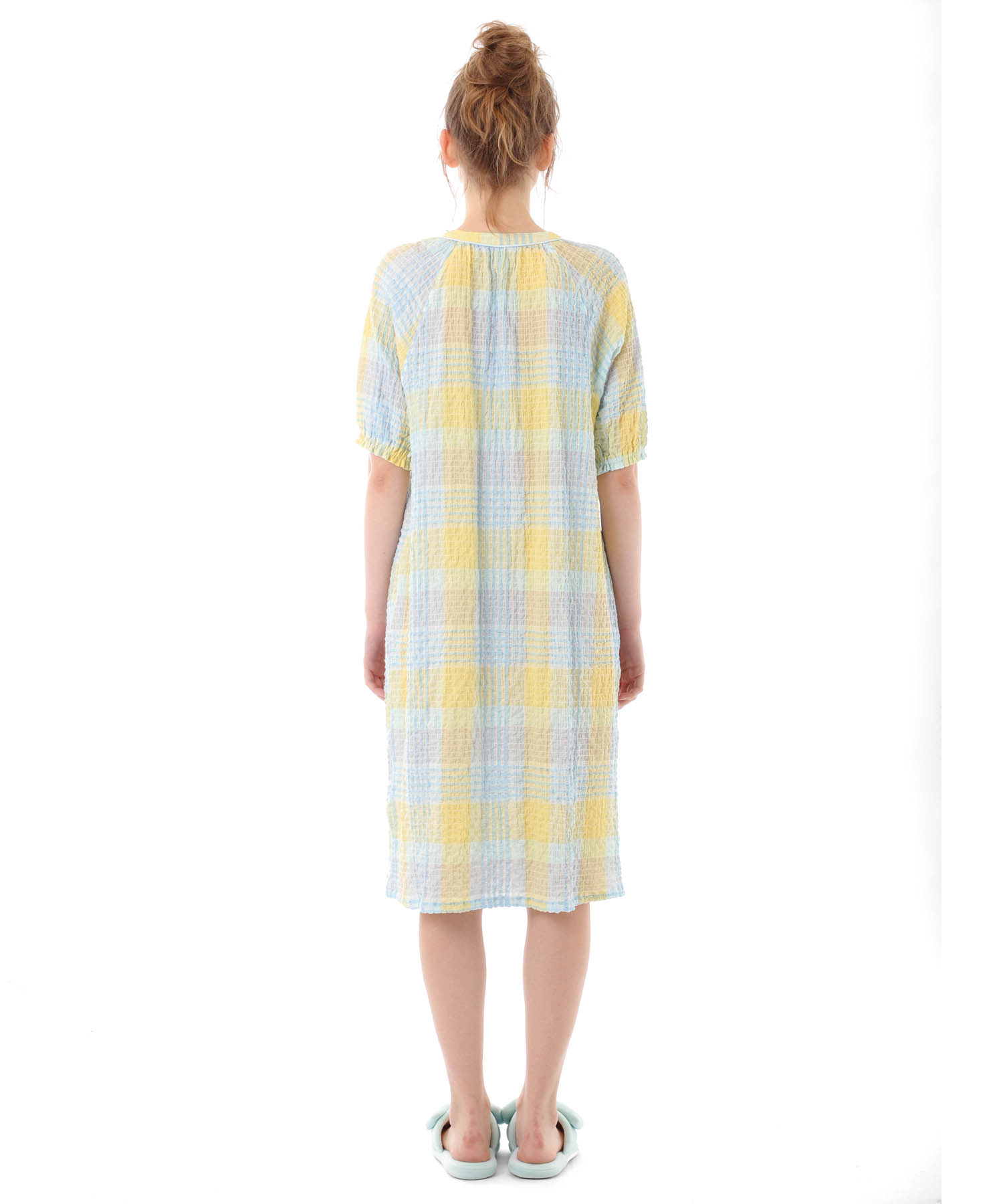 シャーリングマドラスチェックワンピース_パジャマ&ルームウェア-ワンピース・ネグリジェ_イエロー_6