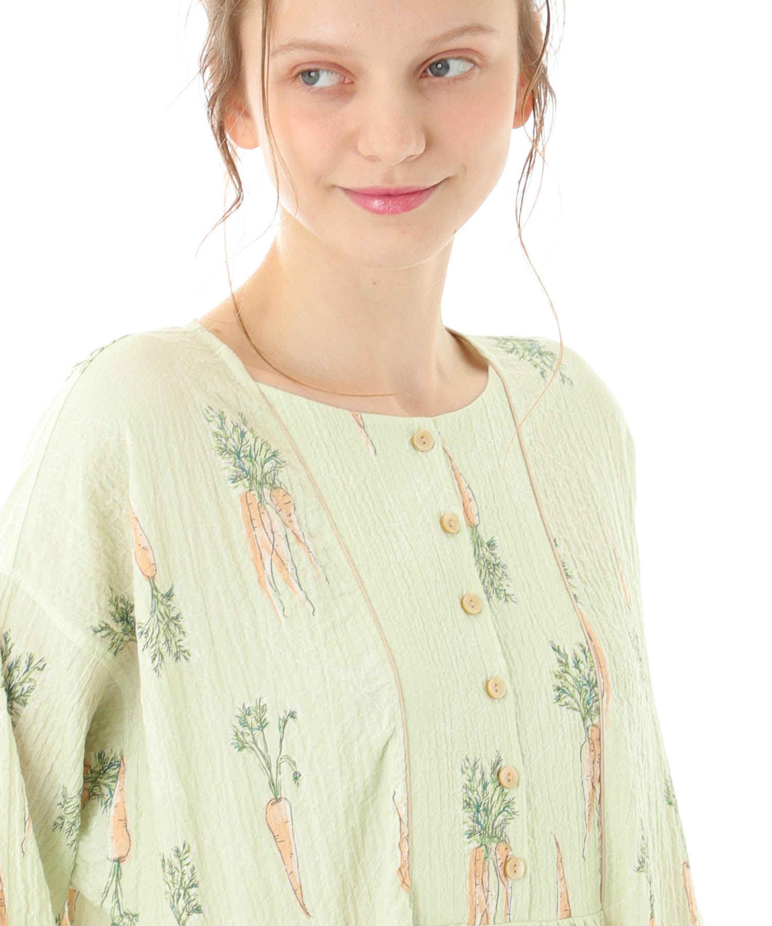 シャーリングボイルキャロットワンピース_パジャマ&ルームウェア-ワンピース・ネグリジェ_グリーン_3