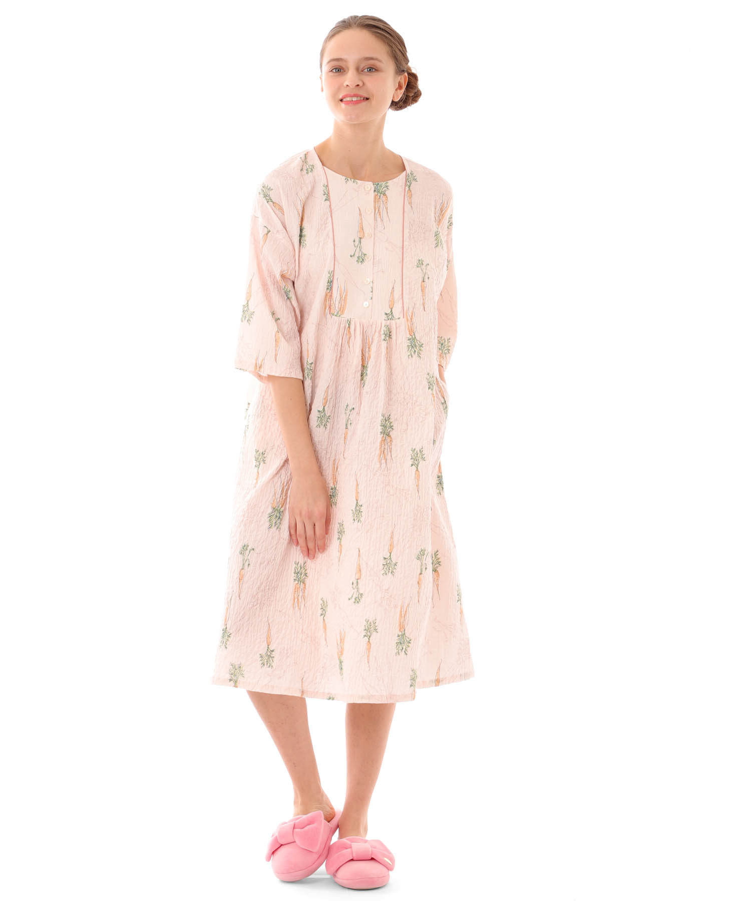 シャーリングボイルキャロットワンピース_パジャマ&ルームウェア-ワンピース・ネグリジェ_ピンク_1