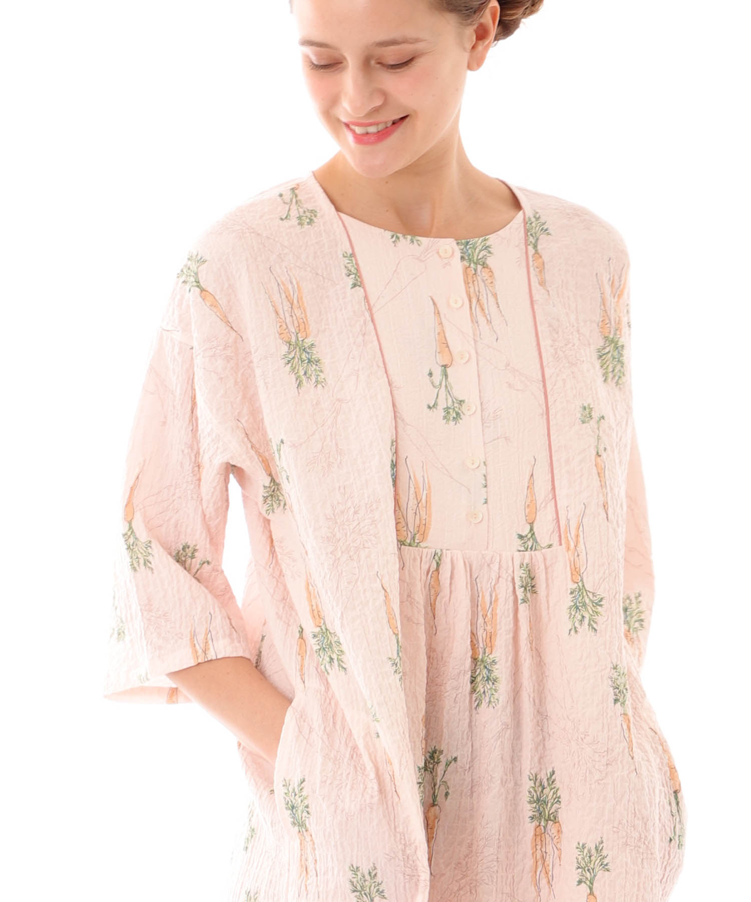 シャーリングボイルキャロットワンピース_パジャマ&ルームウェア-ワンピース・ネグリジェ_ピンク_0