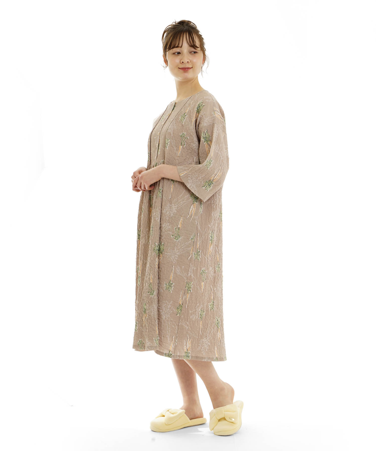 シャーリングボイルキャロットワンピース_パジャマ&ルームウェア-ワンピース・ネグリジェ_ブラウン_1