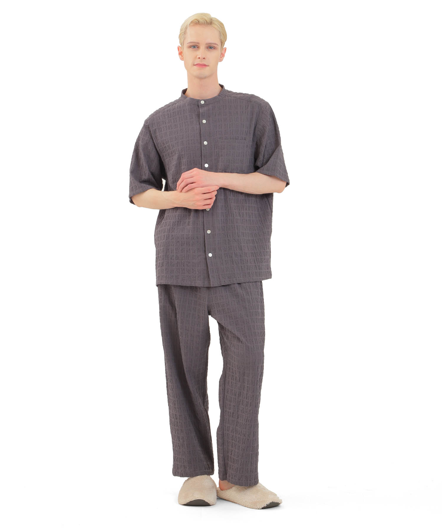 変わり織りシャーリングメンズパジャマ_パジャマ&ルームウェア-セットアップ_グレー_1