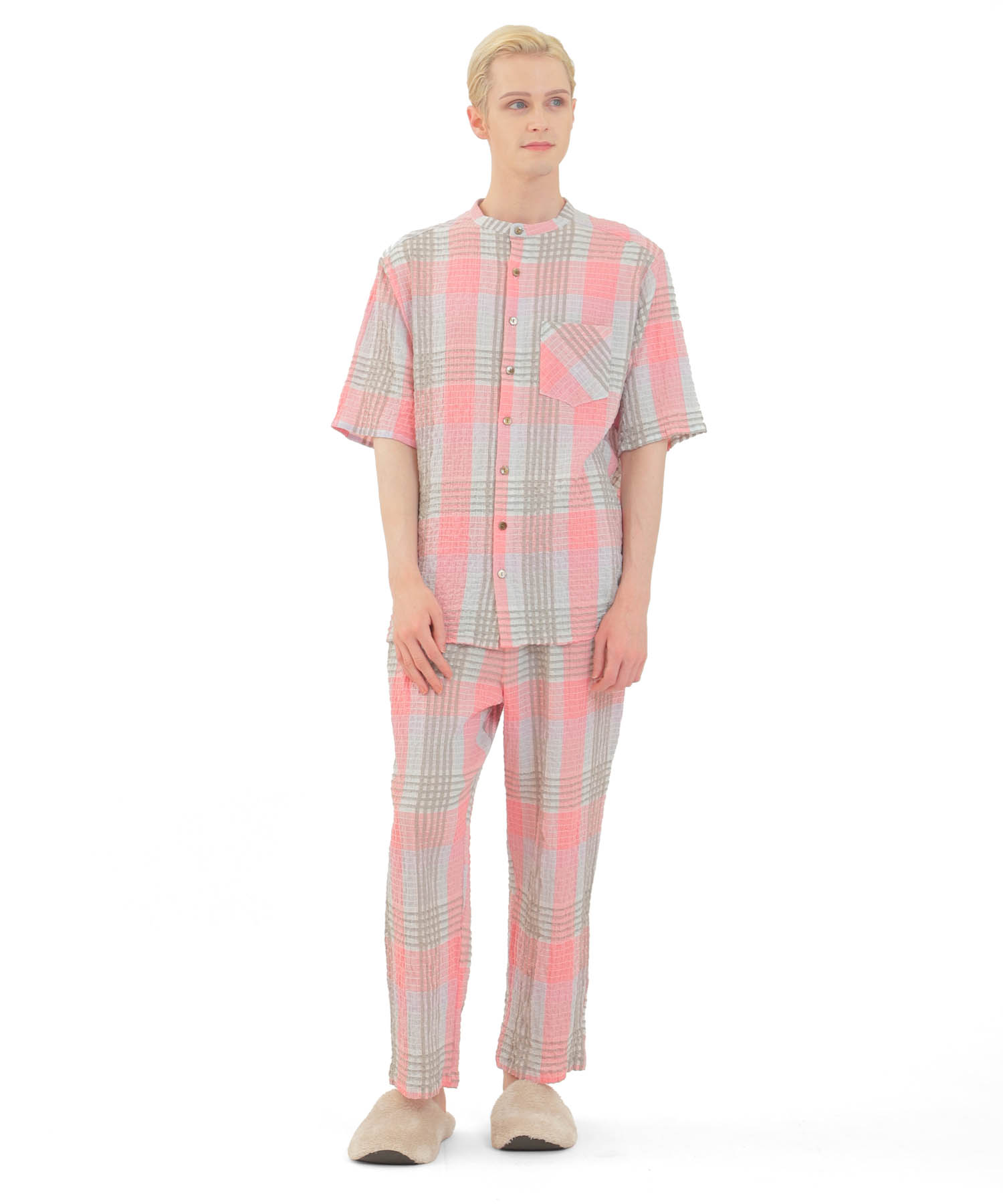 シャーリングマドラスチェックメンズパジャマ_パジャマ&ルームウェア-セットアップ_オレンジ_1