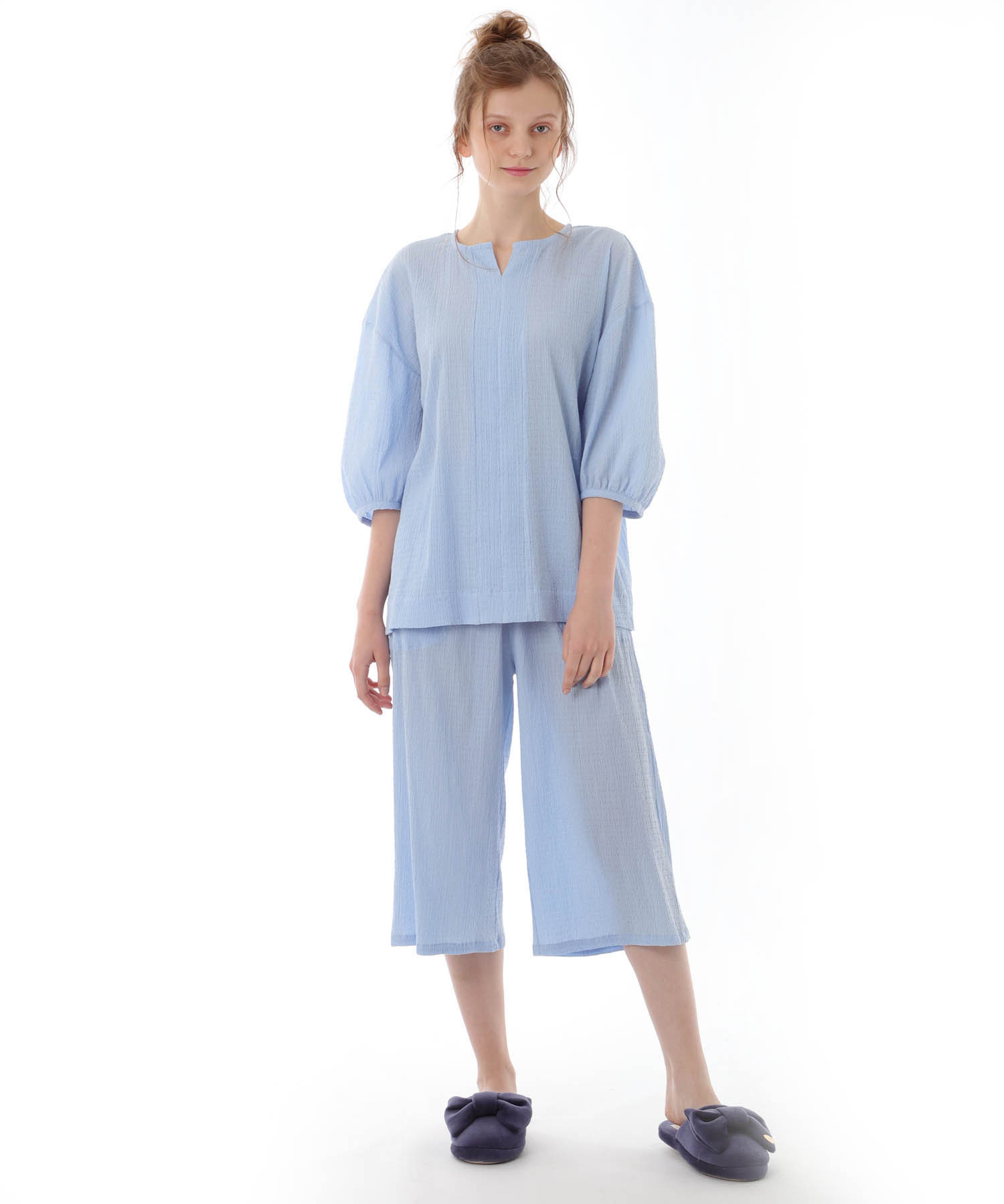 コットンクリンクルセットアップ_パジャマ&ルームウェア-セットアップ_ブルー_0