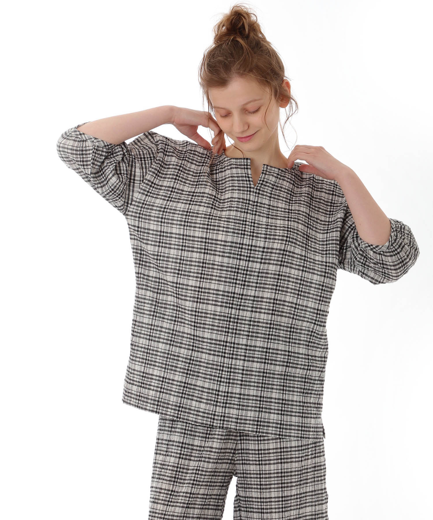 コットンクリンクルセットアップ_パジャマ&ルームウェア-セットアップ_ブラック_2