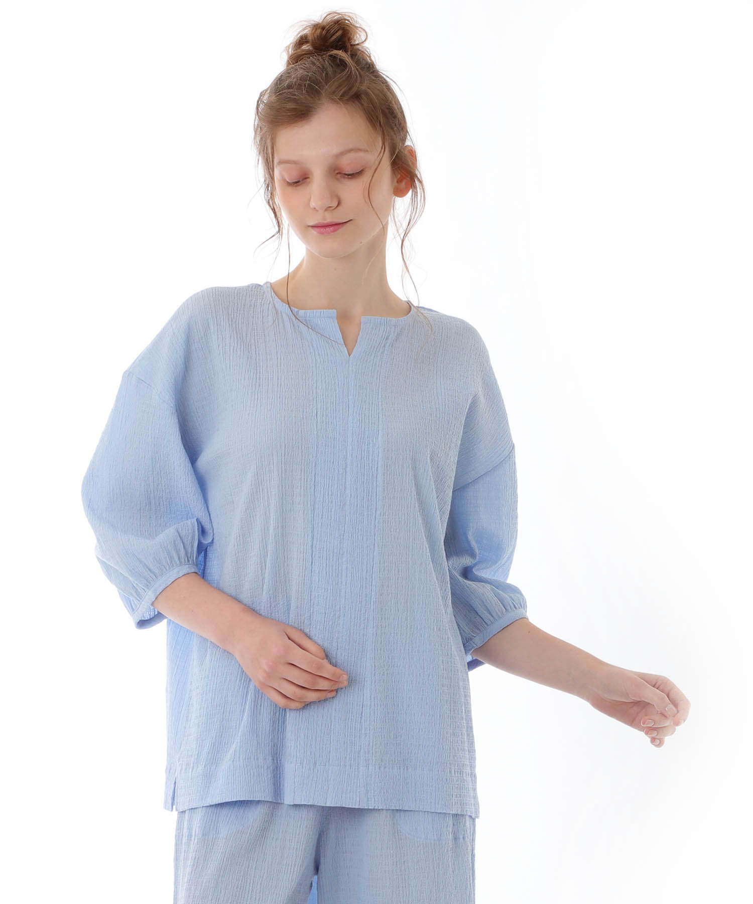 コットンクリンクルセットアップ_パジャマ&ルームウェア-セットアップ_ブルー_1