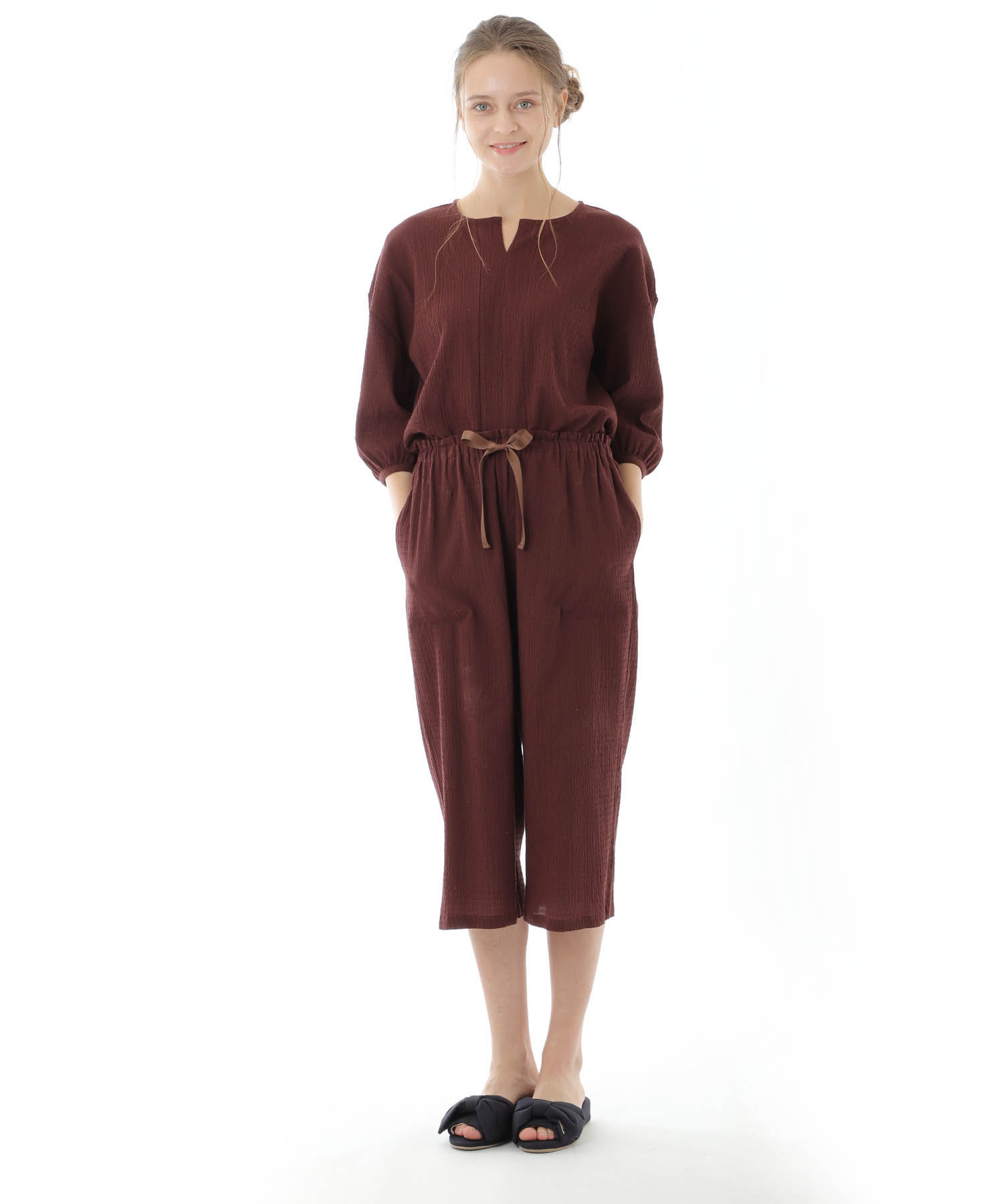 コットンクリンクルセットアップ_パジャマ&ルームウェア-セットアップ_ブラウン_1