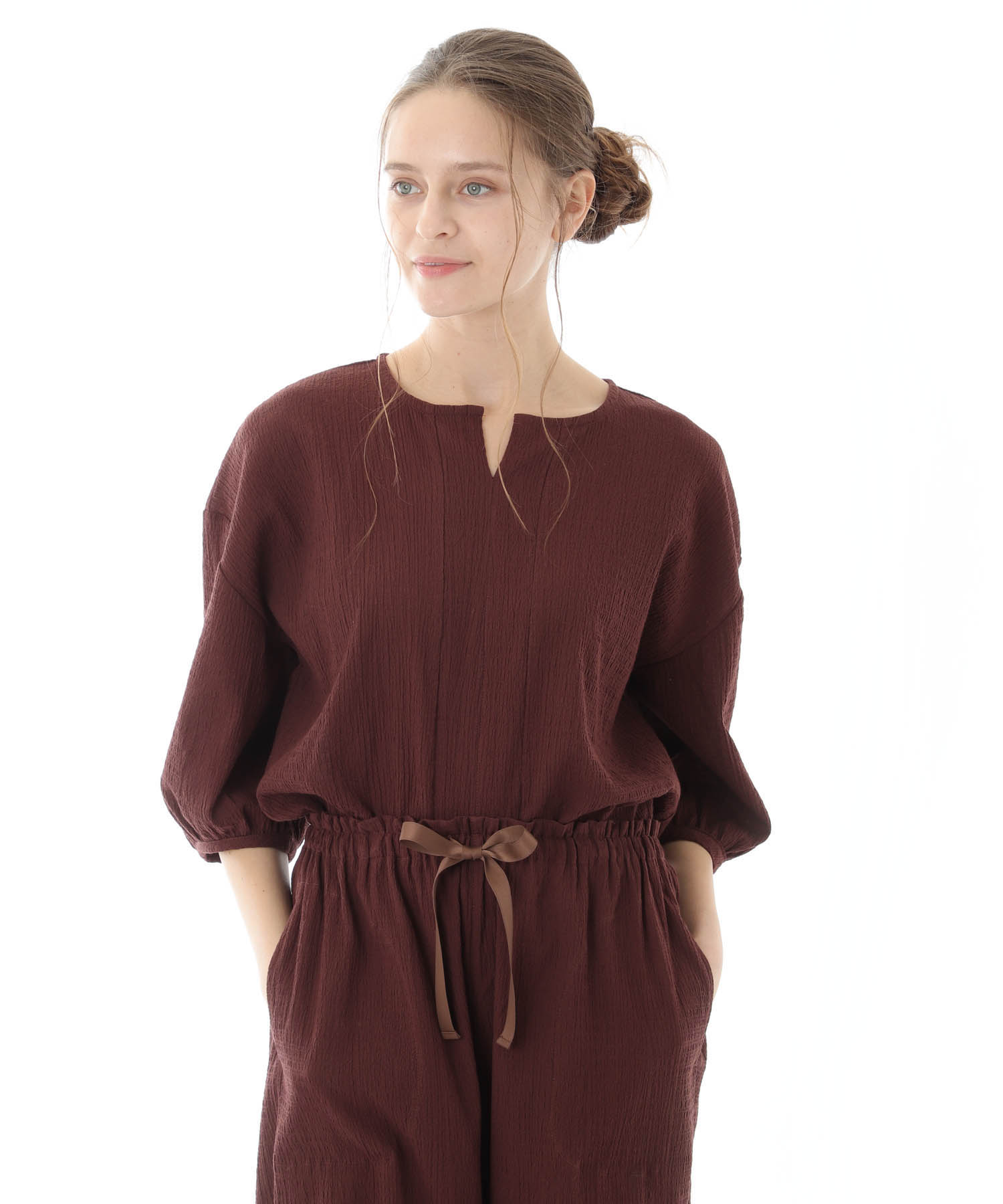 コットンクリンクルセットアップ_パジャマ&ルームウェア-セットアップ_ブラウン_2