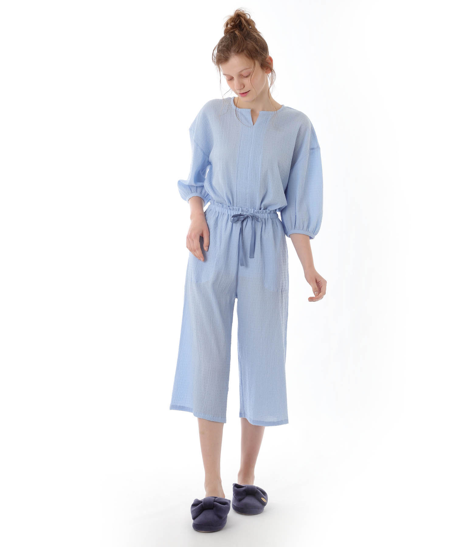 コットンクリンクルセットアップ_パジャマ&ルームウェア-セットアップ_ブルー_2
