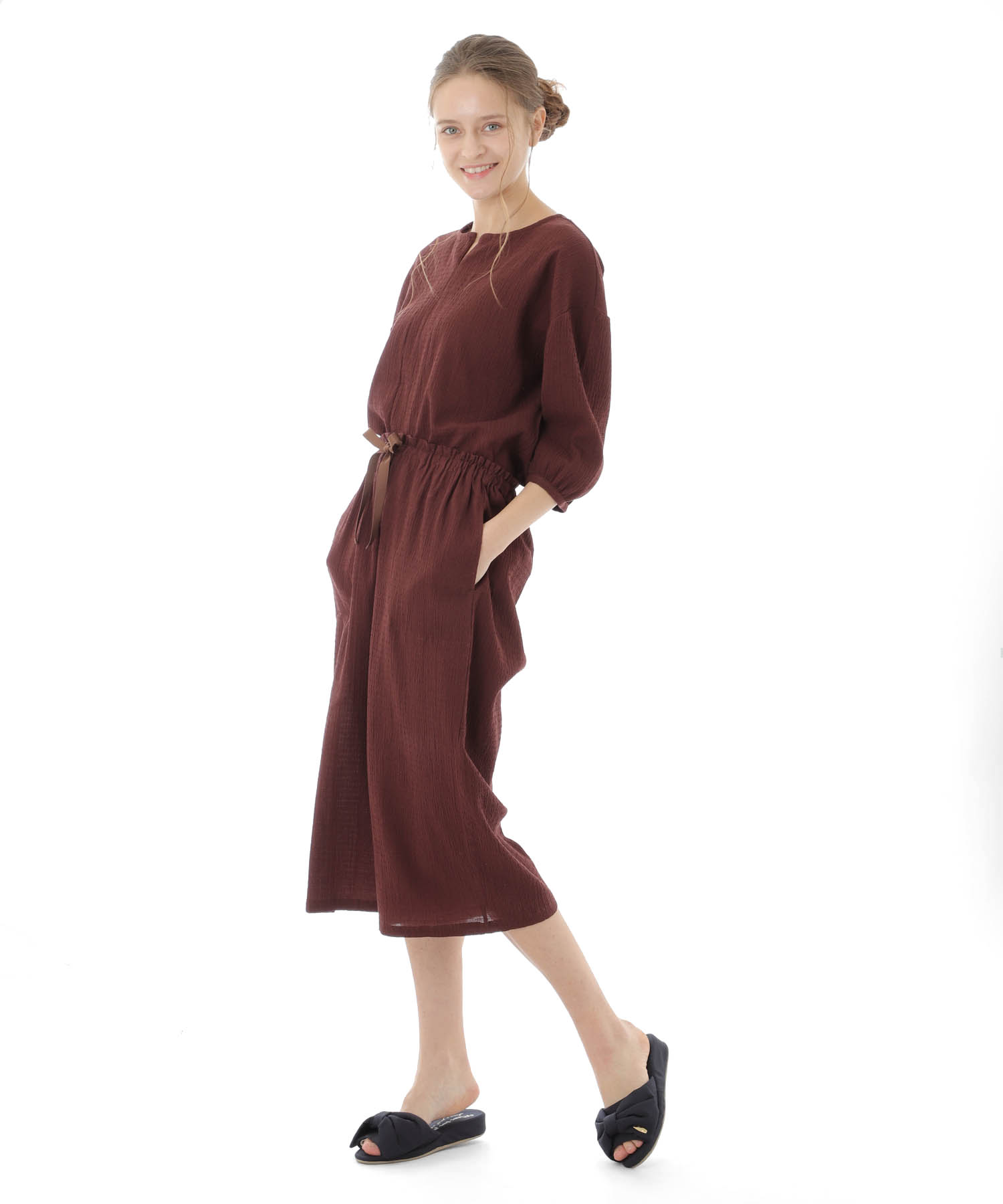 コットンクリンクルセットアップ_パジャマ&ルームウェア-セットアップ_ブラウン_8