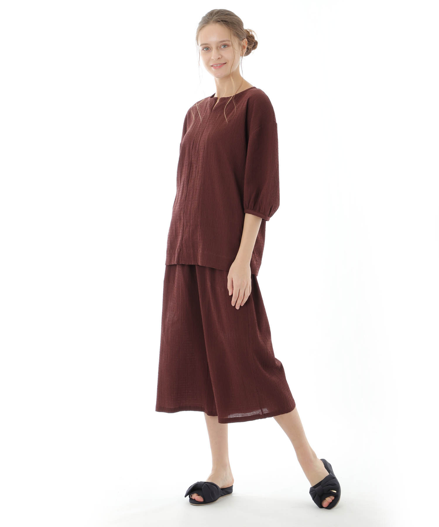 コットンクリンクルセットアップ_パジャマ&ルームウェア-セットアップ_ブラウン_0