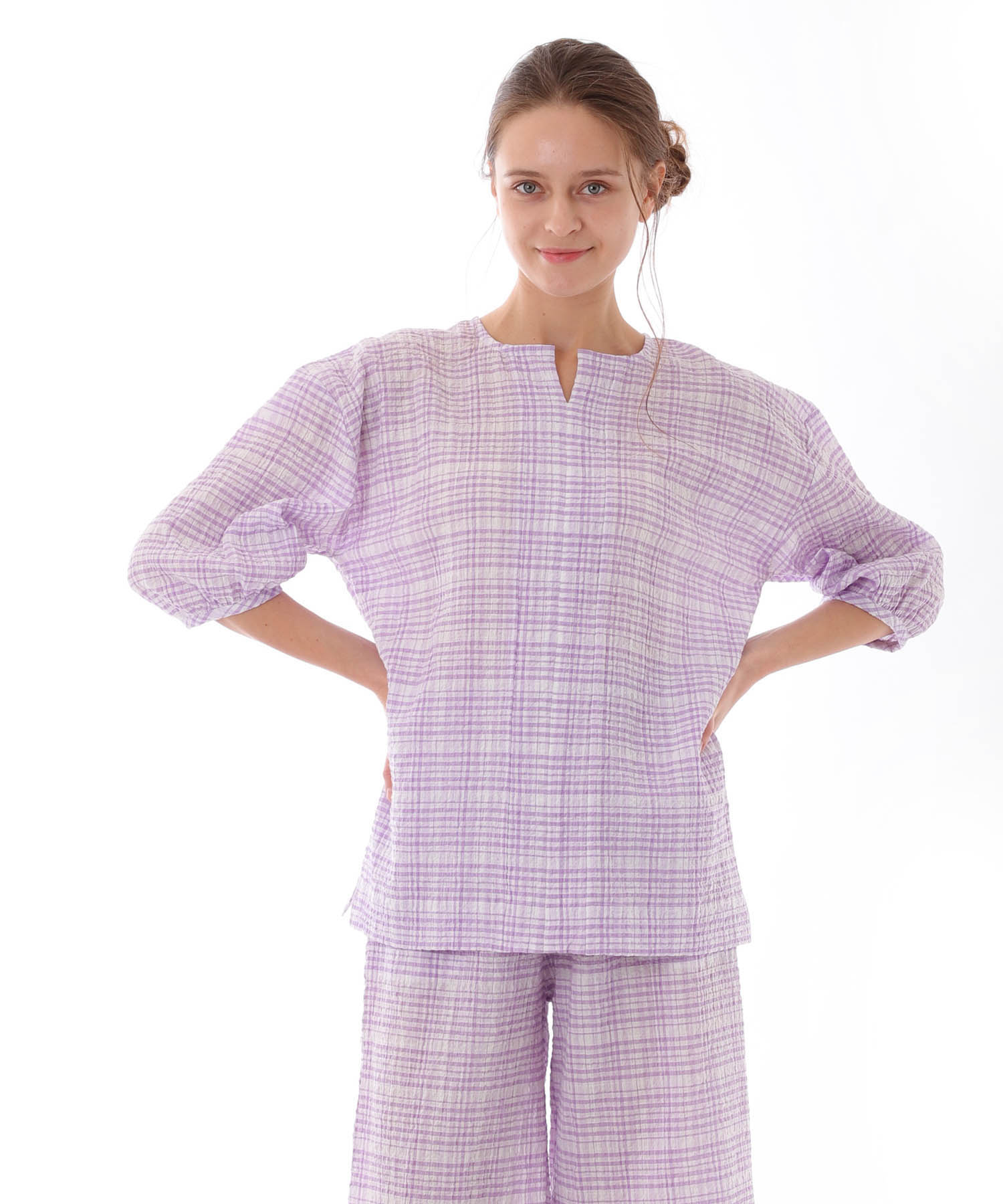 コットンクリンクルセットアップ_パジャマ&ルームウェア-セットアップ_パープル_2
