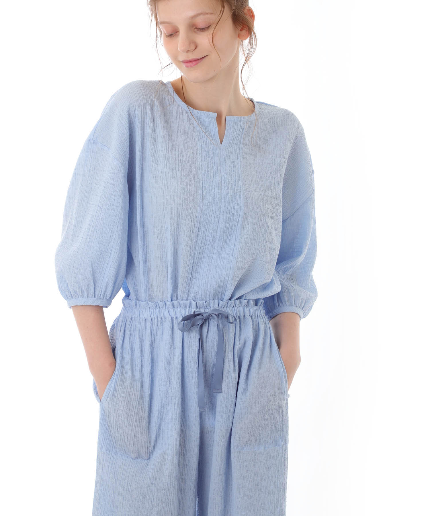 コットンクリンクルセットアップ_パジャマ&ルームウェア-セットアップ_ブルー_3