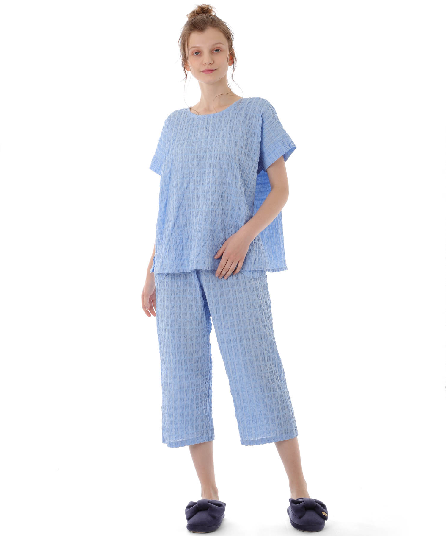 変わり織りシャーリングセットアップ_パジャマ&ルームウェア-セットアップ_ブルー_3
