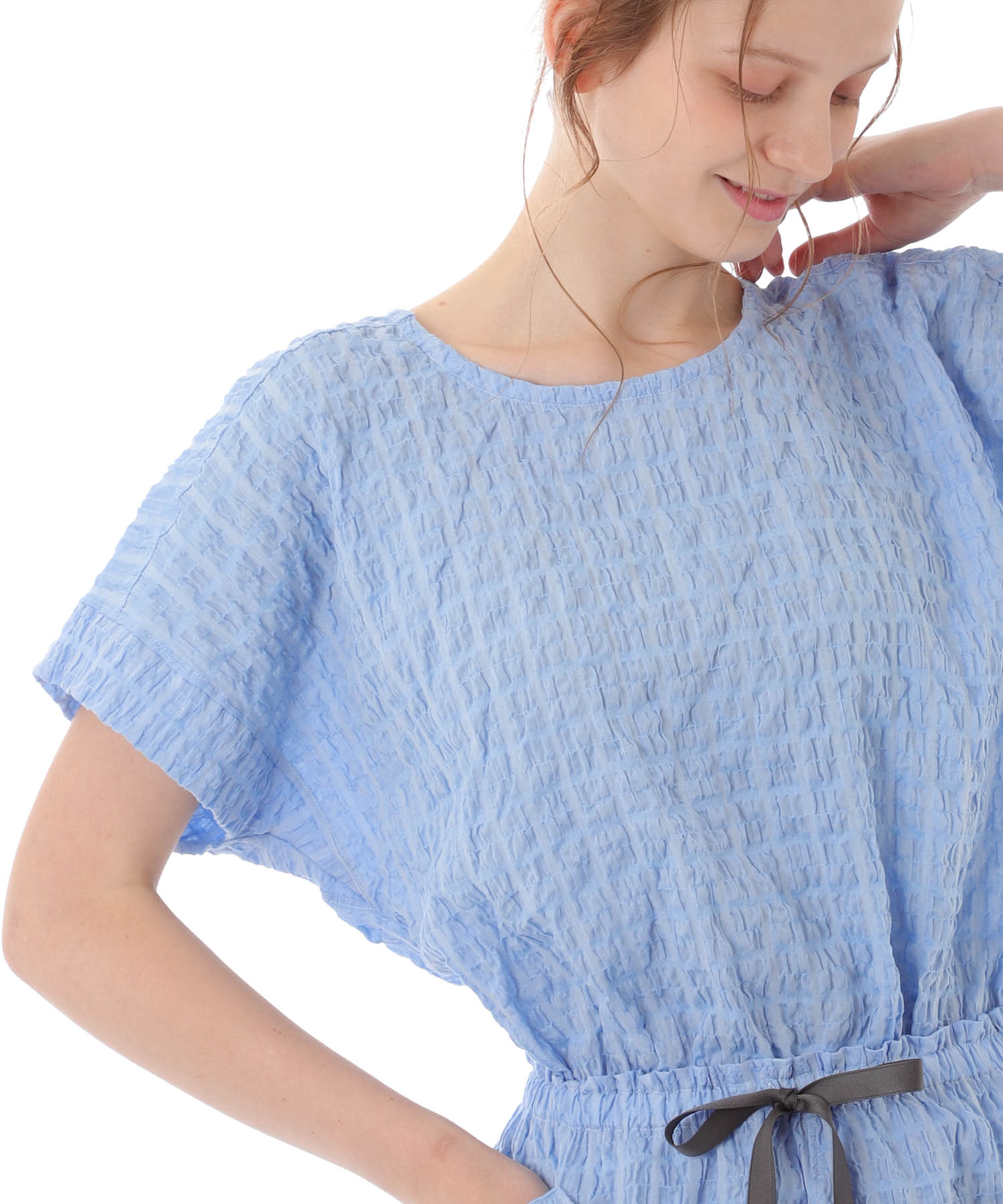 変わり織りシャーリングセットアップ_パジャマ&ルームウェア-セットアップ_ブルー_4