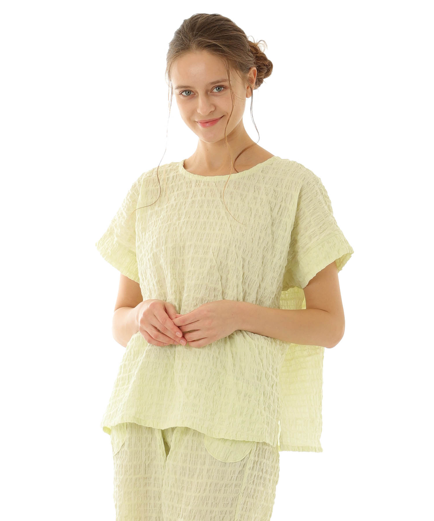 変わり織りシャーリングセットアップ_パジャマ&ルームウェア-セットアップ_グリーン_0