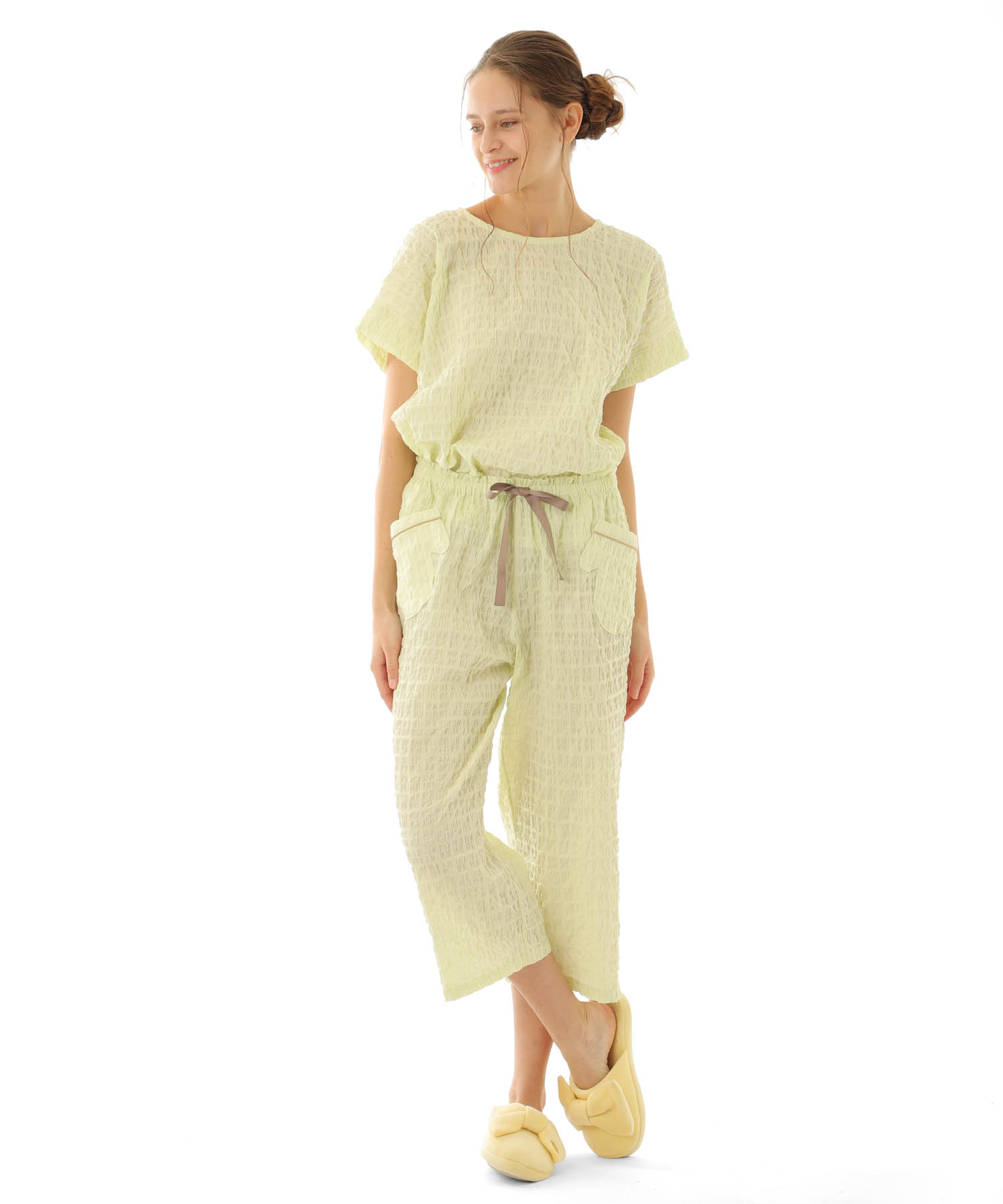 変わり織りシャーリングセットアップ_パジャマ&ルームウェア-セットアップ_グリーン_4