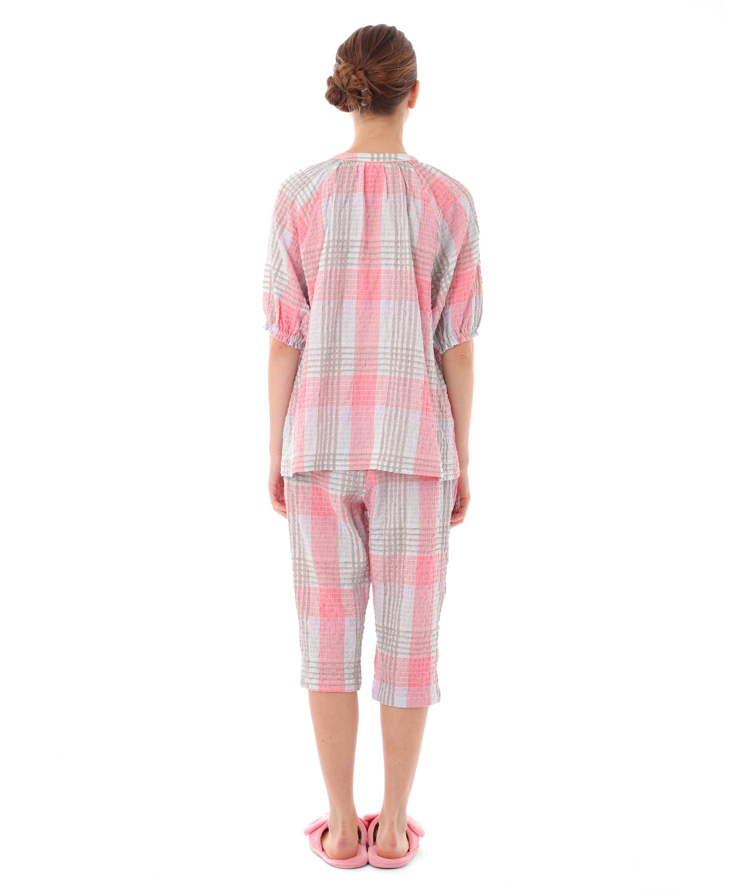 シャーリングマドラスチェックラグラン_パジャマ&ルームウェア-セットアップ_オレンジ_5