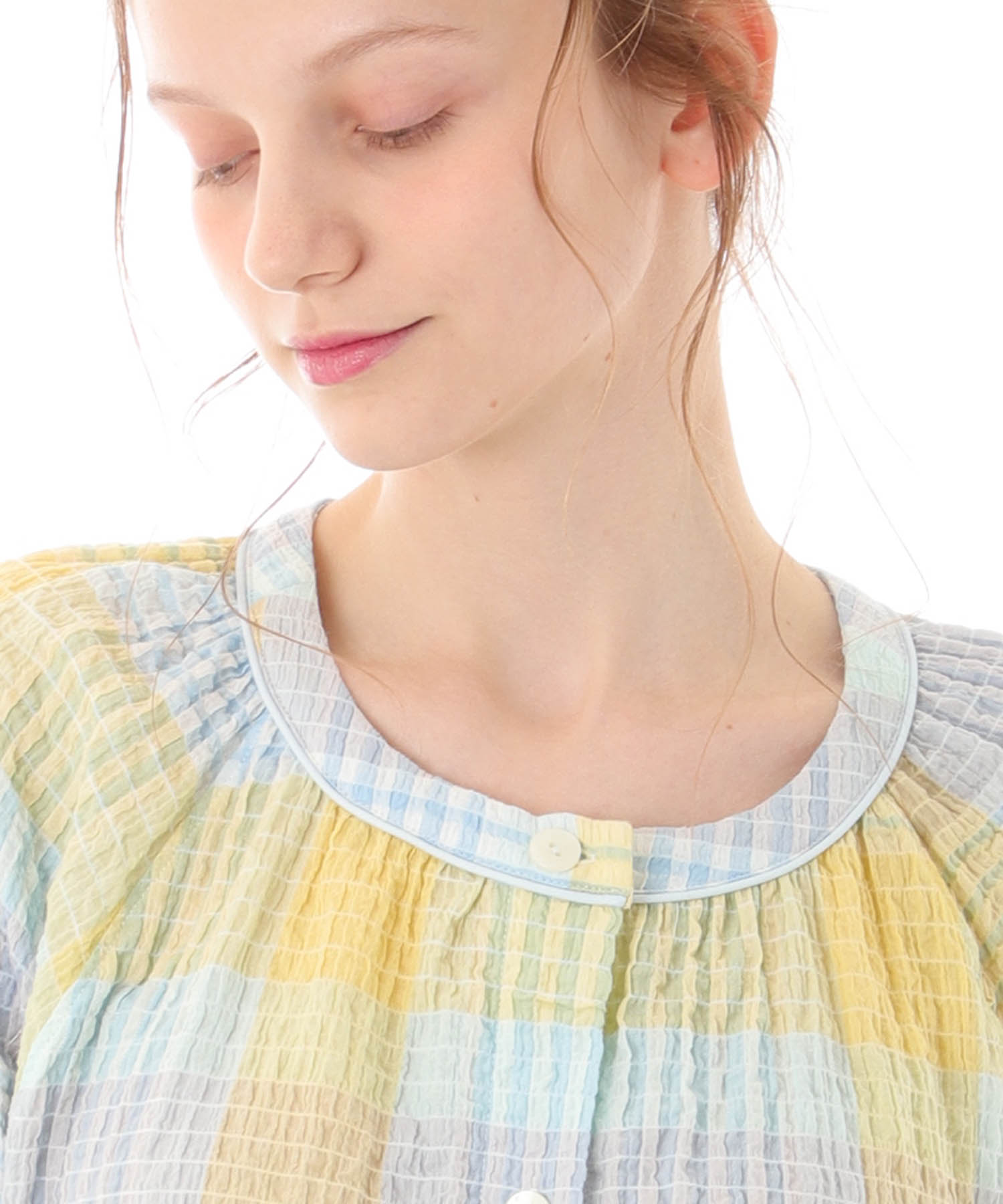 シャーリングマドラスチェックラグラン_パジャマ&ルームウェア-セットアップ_イエロー_2