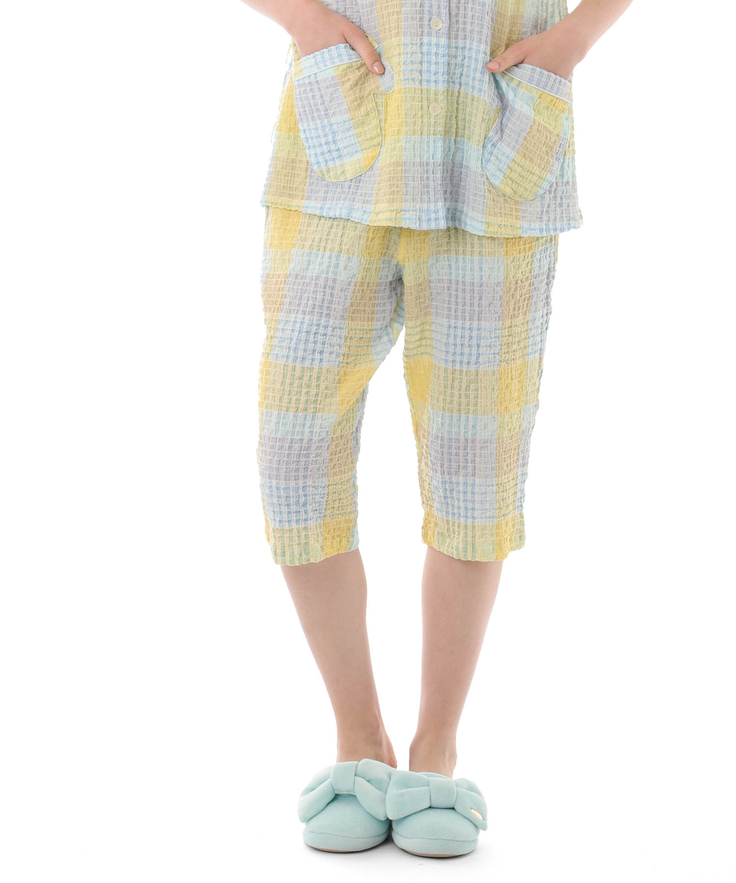 シャーリングマドラスチェックラグラン_パジャマ&ルームウェア-セットアップ_イエロー_5