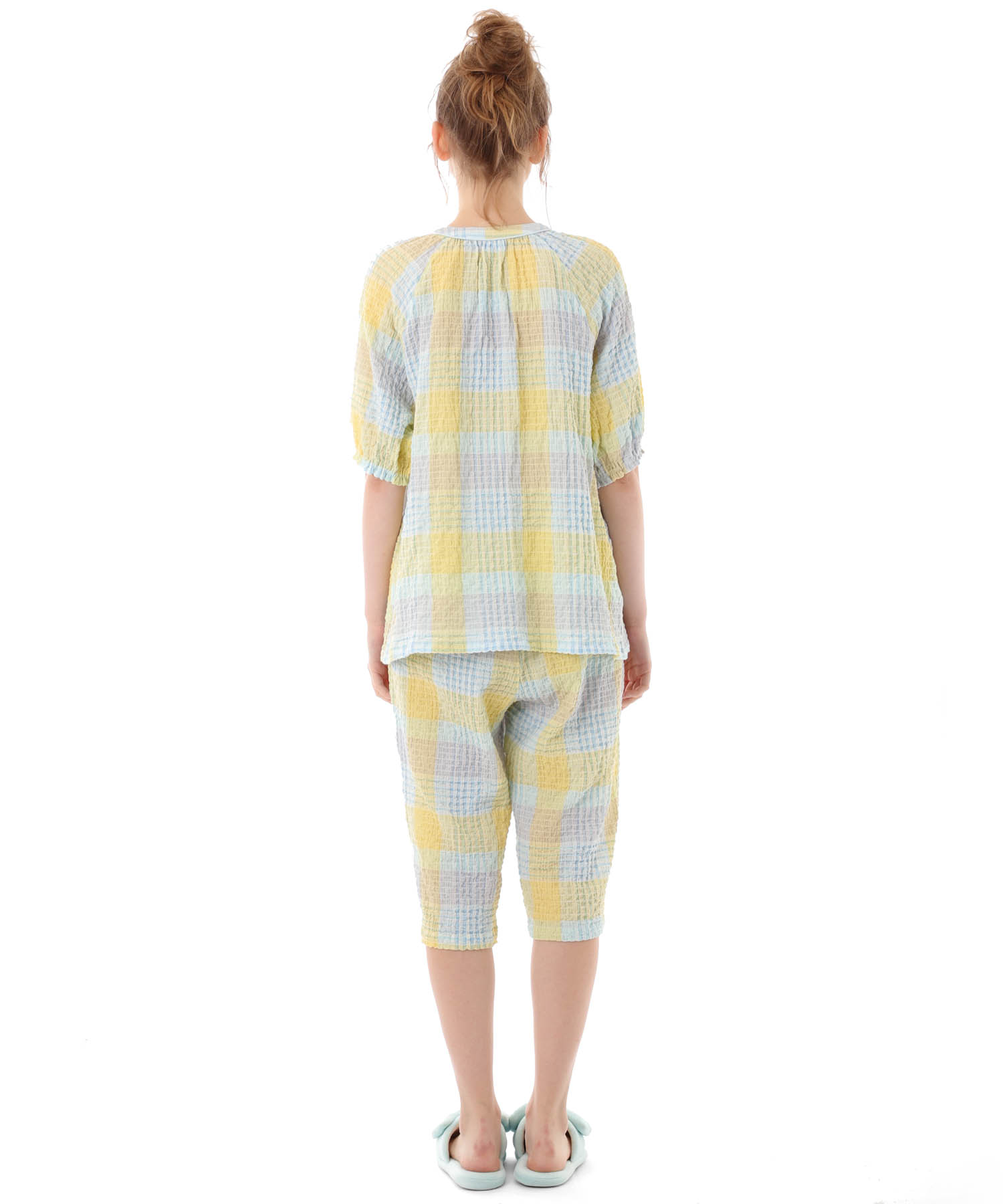 シャーリングマドラスチェックラグラン_パジャマ&ルームウェア-セットアップ_イエロー_6