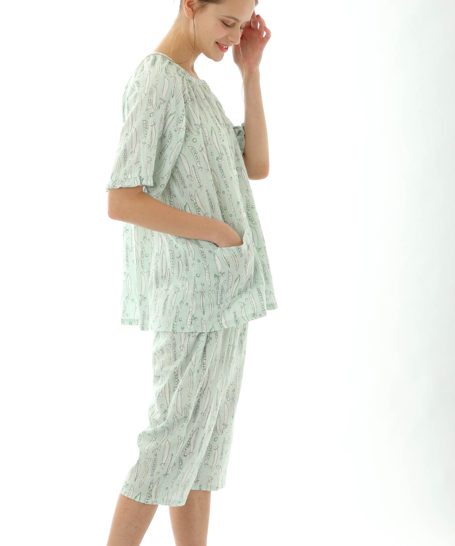 ダブル楊柳スナップエンドウラグラン_パジャマ&ルームウェア-セットアップ_グリーン_2