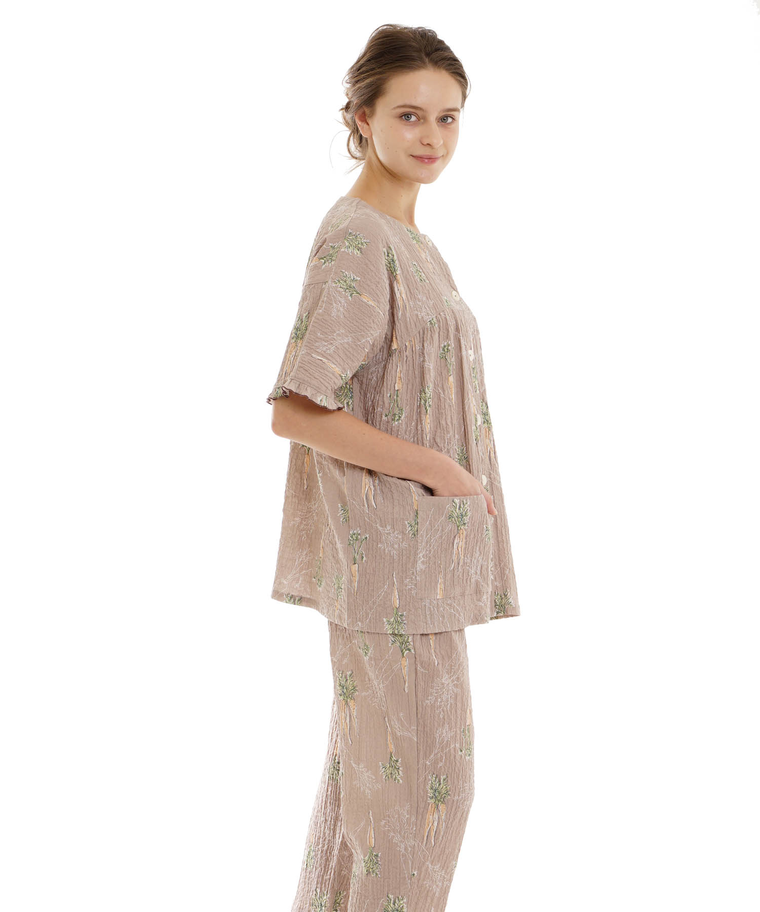 シャーリングボイルキャロットパジャマ_パジャマ&ルームウェア-セットアップ_ブラウン_1