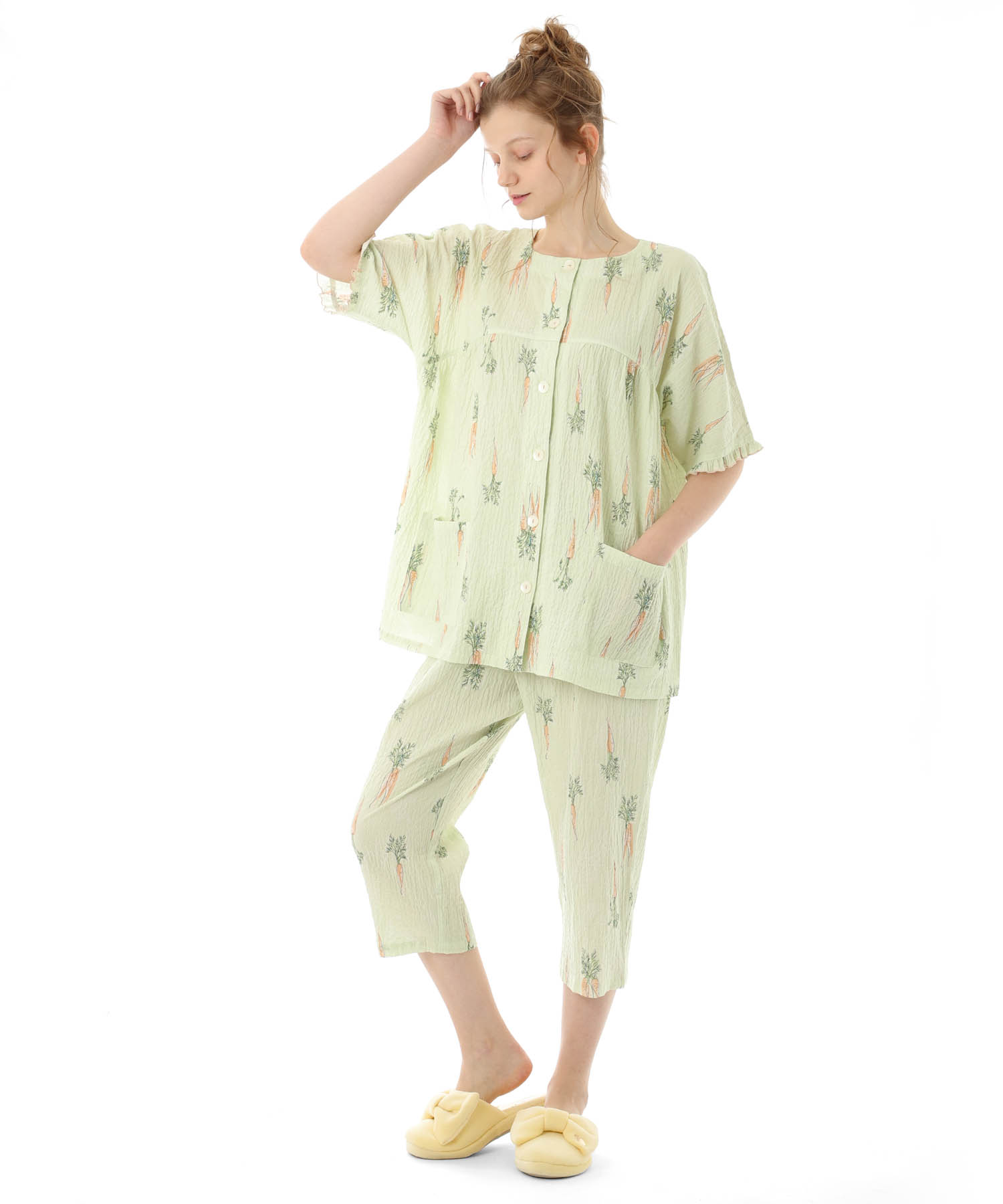 シャーリングボイルキャロットパジャマ_パジャマ&ルームウェア-セットアップ_グリーン_1