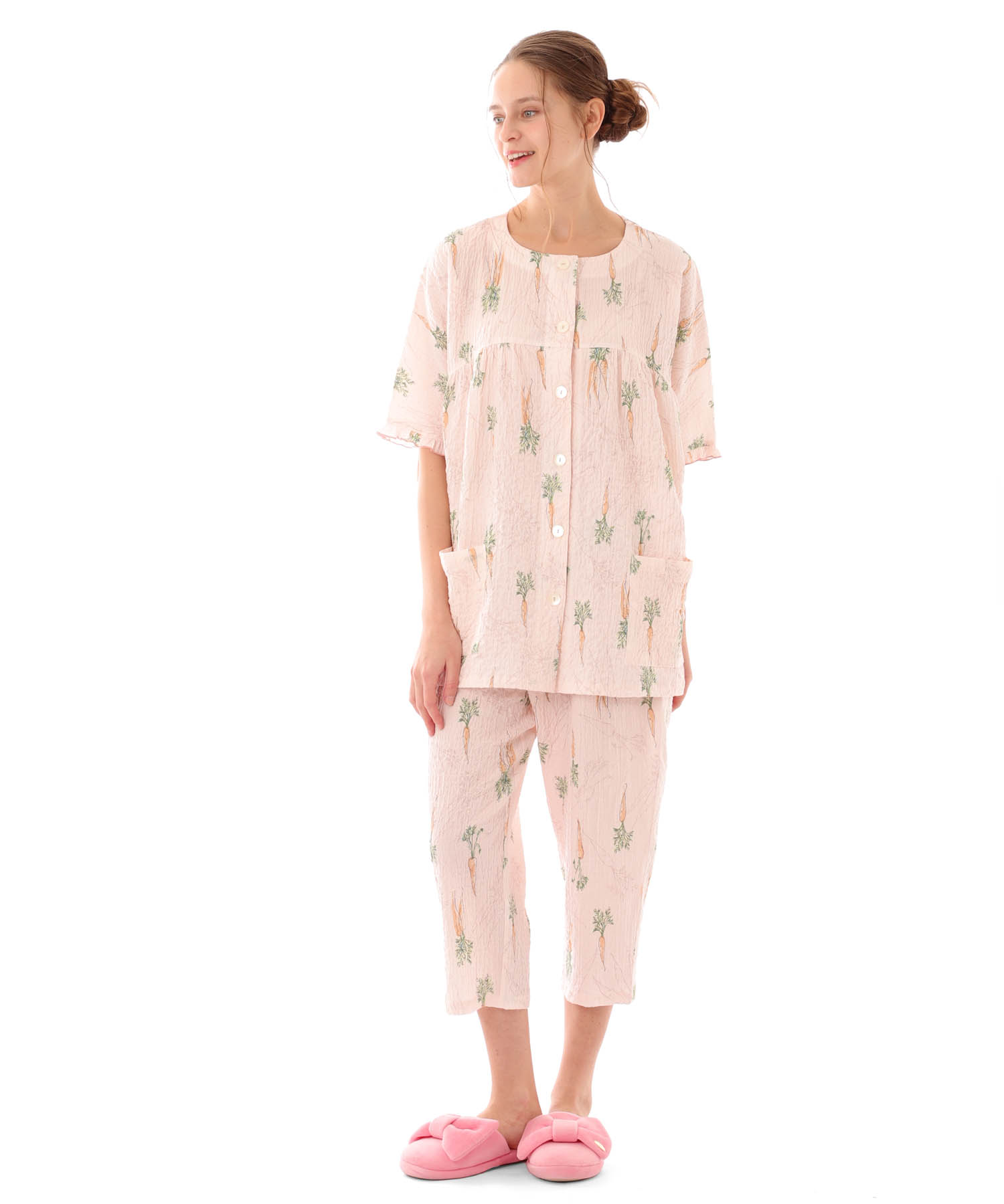 シャーリングボイルキャロットパジャマ_パジャマ&ルームウェア-セットアップ_ピンク_1