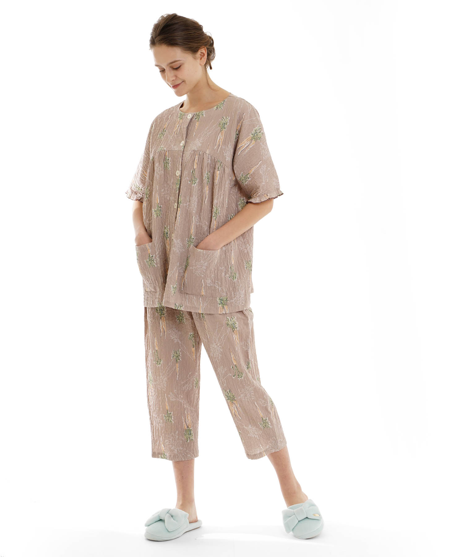 シャーリングボイルキャロットパジャマ_パジャマ&ルームウェア-セットアップ_ブラウン_0