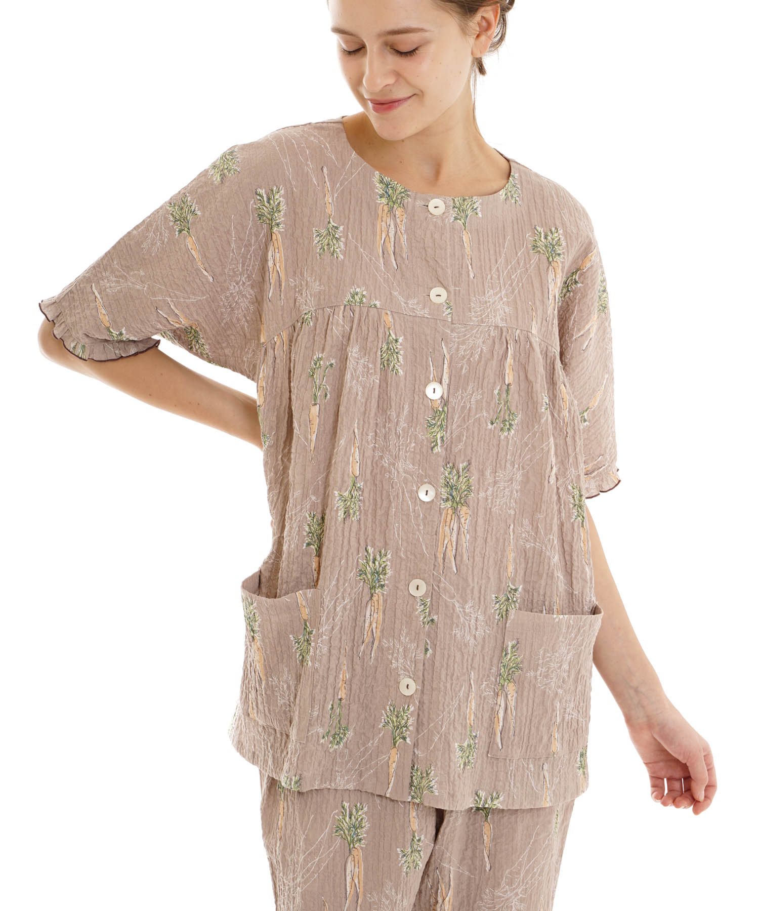 シャーリングボイルキャロットパジャマ_パジャマ&ルームウェア-セットアップ_ブラウン_2