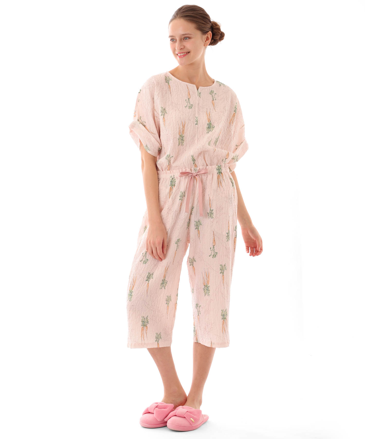 シャーリングボイルキャロットセットアップ_パジャマ&ルームウェア-セットアップ_ピンク_1