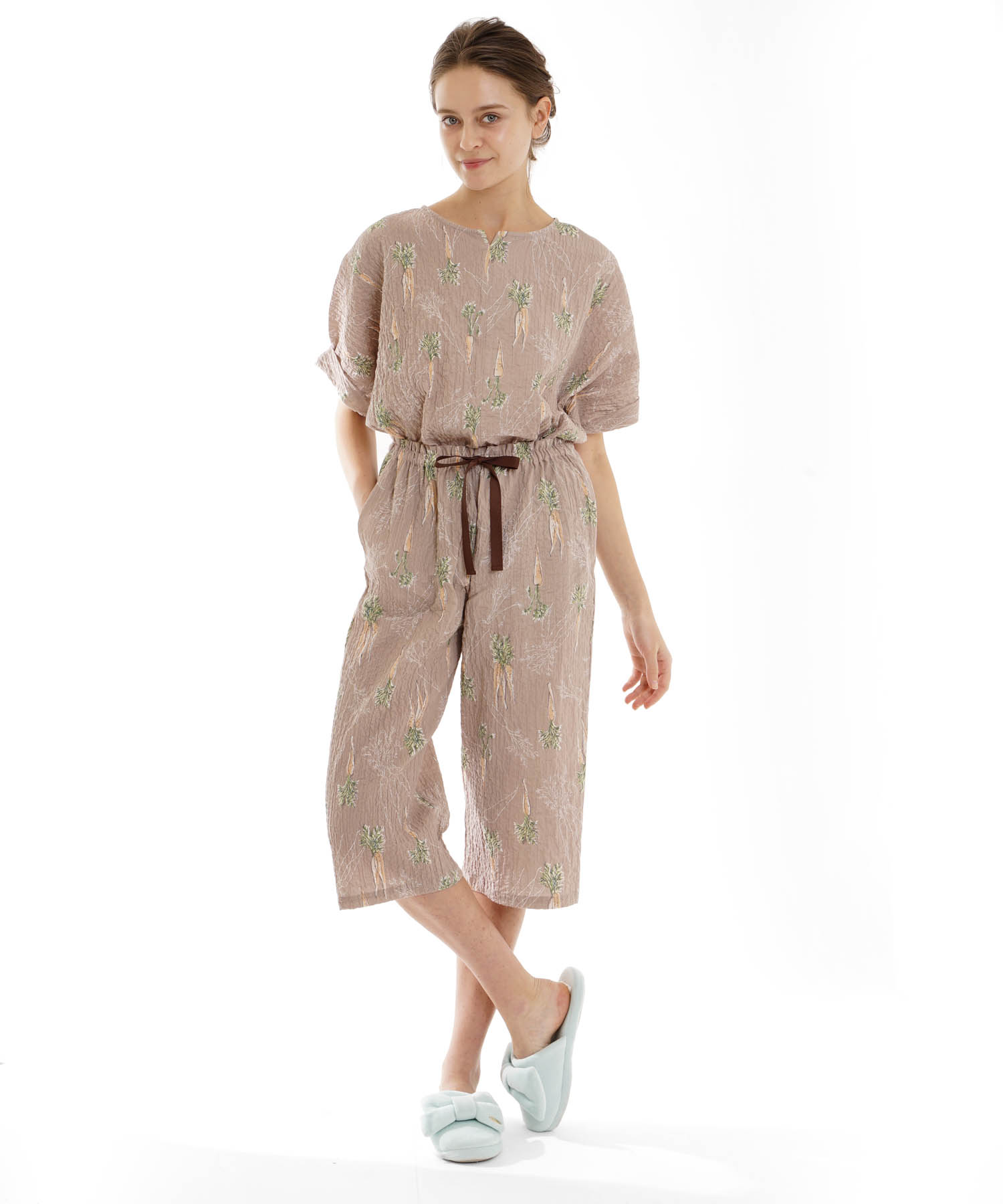 シャーリングボイルキャロットセットアップ_パジャマ&ルームウェア-セットアップ_ブラウン_1