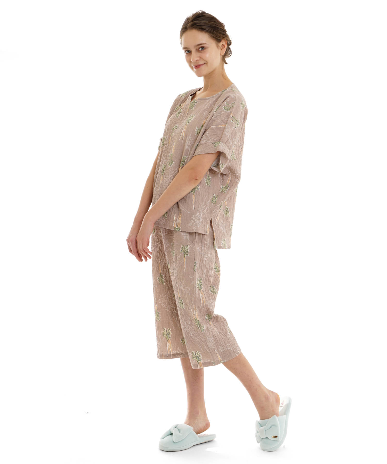 シャーリングボイルキャロットセットアップ_パジャマ&ルームウェア-セットアップ_ブラウン_2