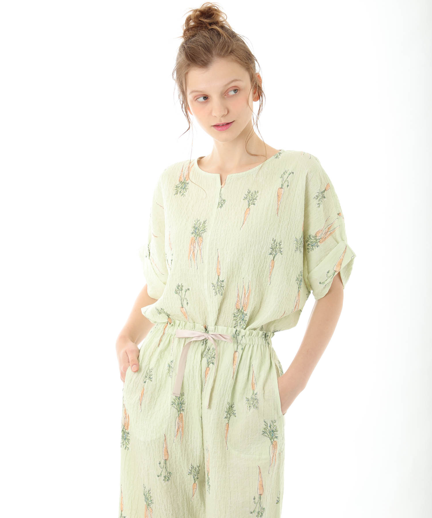 シャーリングボイルキャロットセットアップ_パジャマ&ルームウェア-セットアップ_グリーン_0