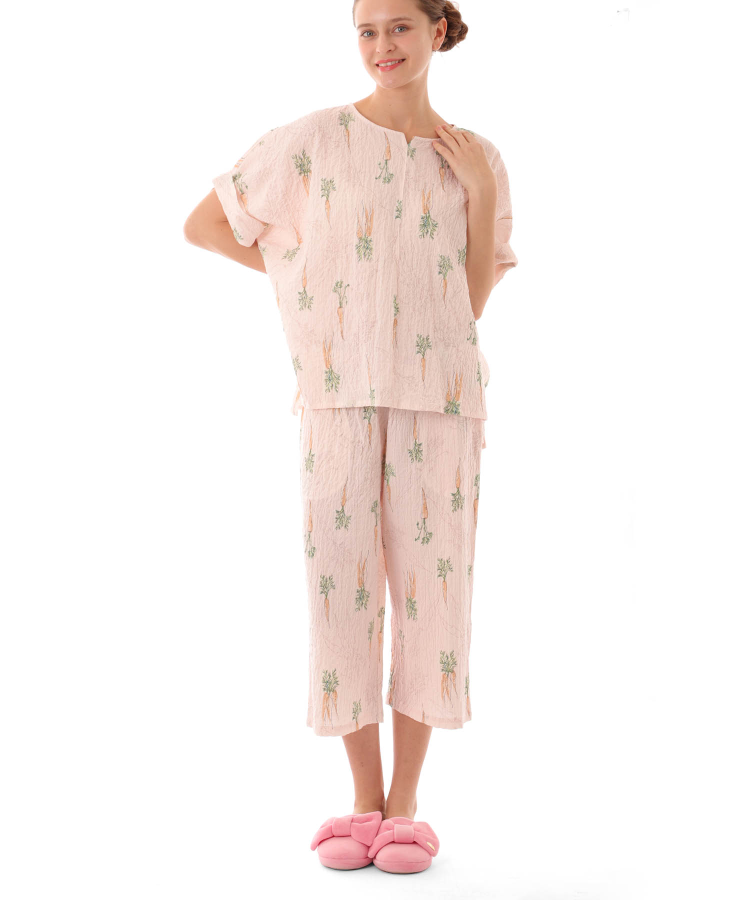 シャーリングボイルキャロットセットアップ_パジャマ&ルームウェア-セットアップ_ピンク_2