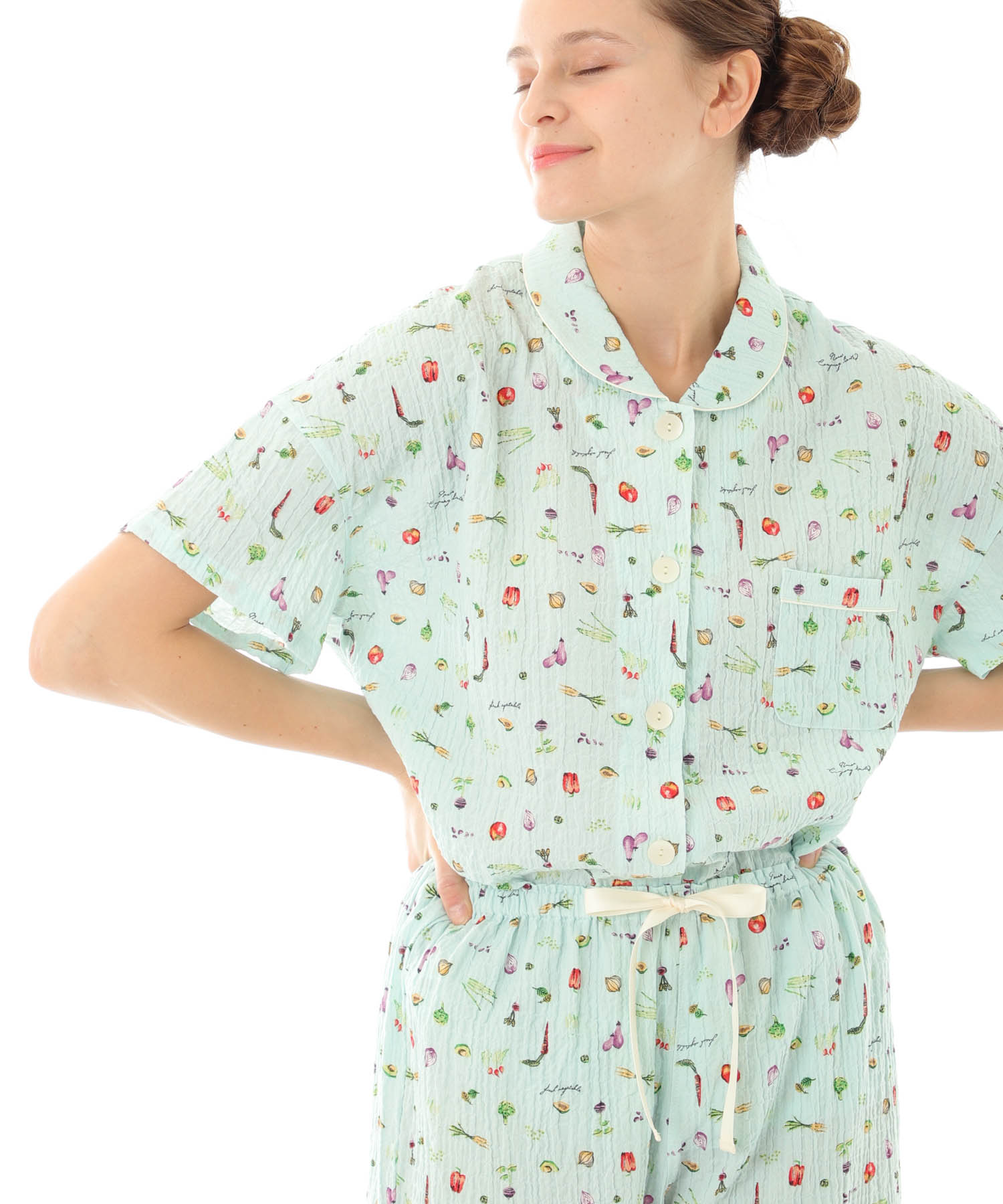 シャーリングボイルベジタブルパジャマ_パジャマ&ルームウェア-セットアップ_ブルー_1