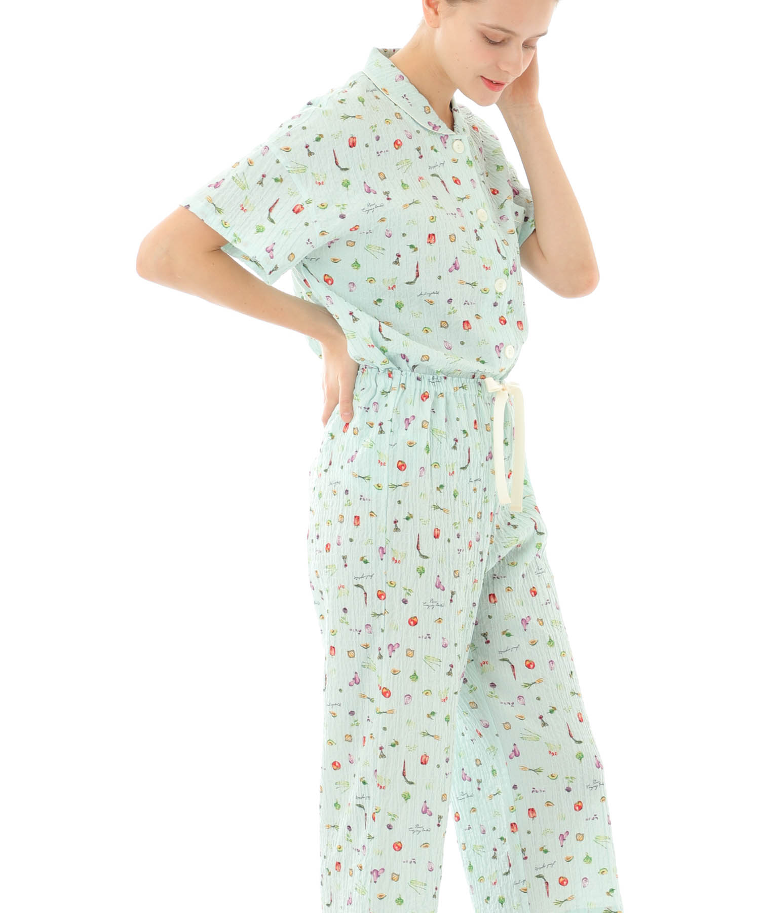 シャーリングボイルベジタブルパジャマ_パジャマ&ルームウェア-セットアップ_ブルー_2