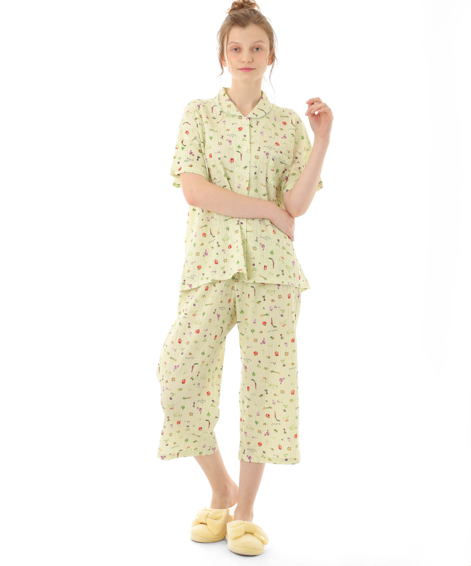 シャーリングボイルベジタブルパジャマ_パジャマ&ルームウェア-セットアップ_グリーン_1