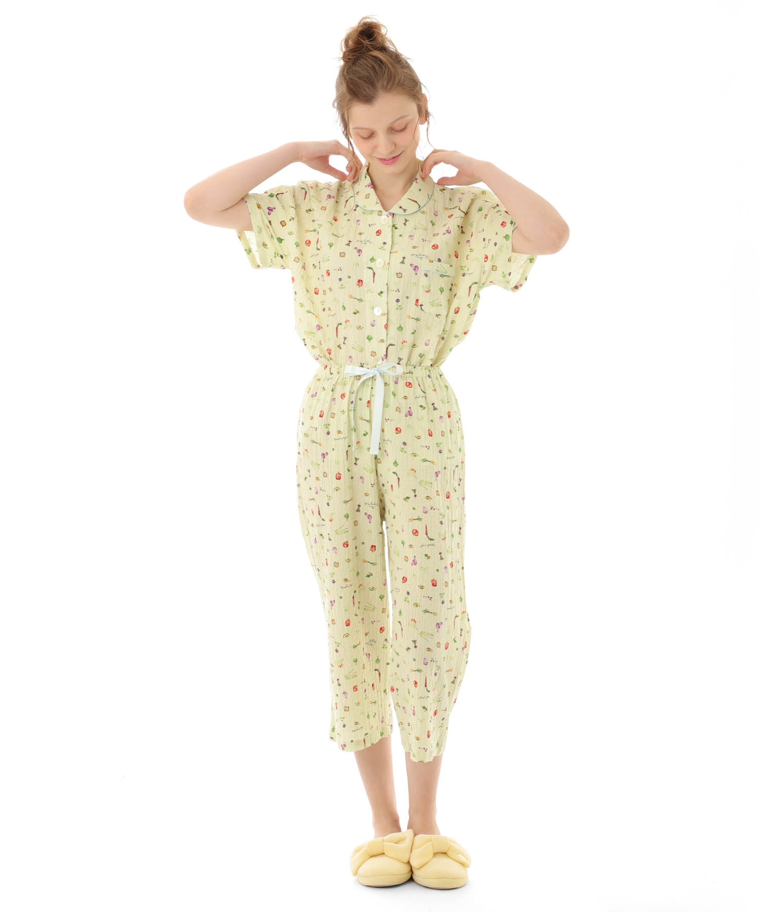 シャーリングボイルベジタブルパジャマ_パジャマ&ルームウェア-セットアップ_グリーン_2