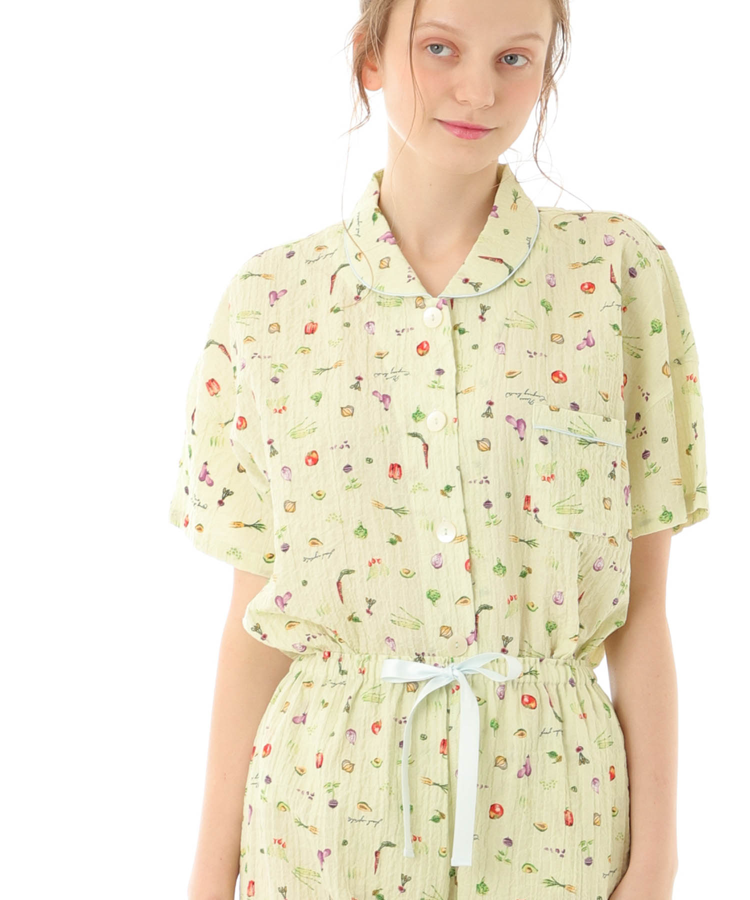 シャーリングボイルベジタブルパジャマ_パジャマ&ルームウェア-セットアップ_グリーン_3