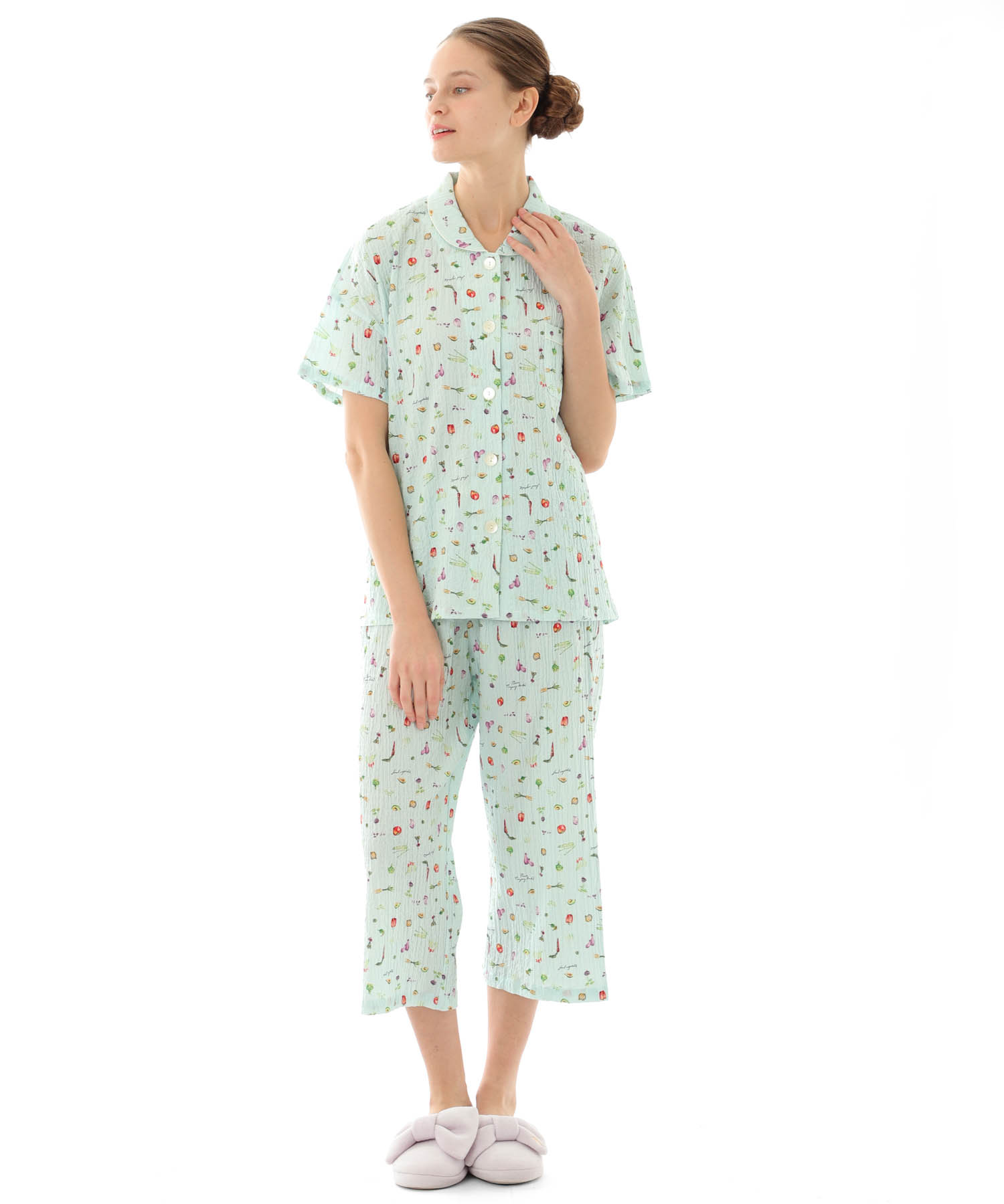 シャーリングボイルベジタブルパジャマ_パジャマ&ルームウェア-セットアップ_ブルー_0