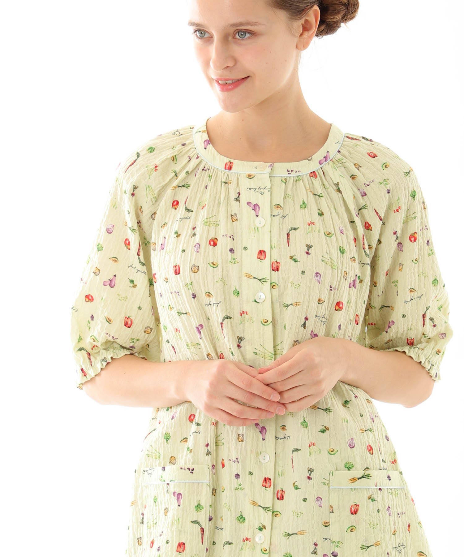 シャーリングボイルベジタブルセットアップ_パジャマ&ルームウェア-セットアップ_グリーン_0