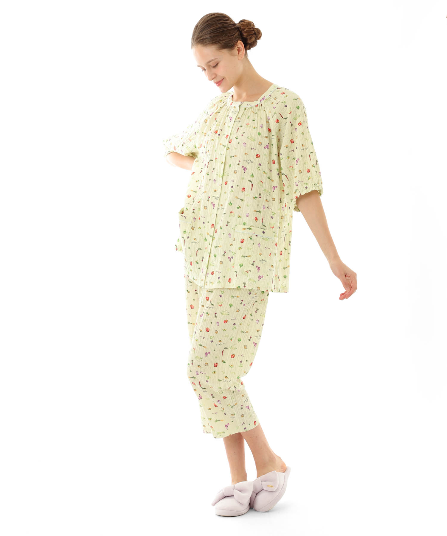 シャーリングボイルベジタブルセットアップ_パジャマ&ルームウェア-セットアップ_グリーン_1