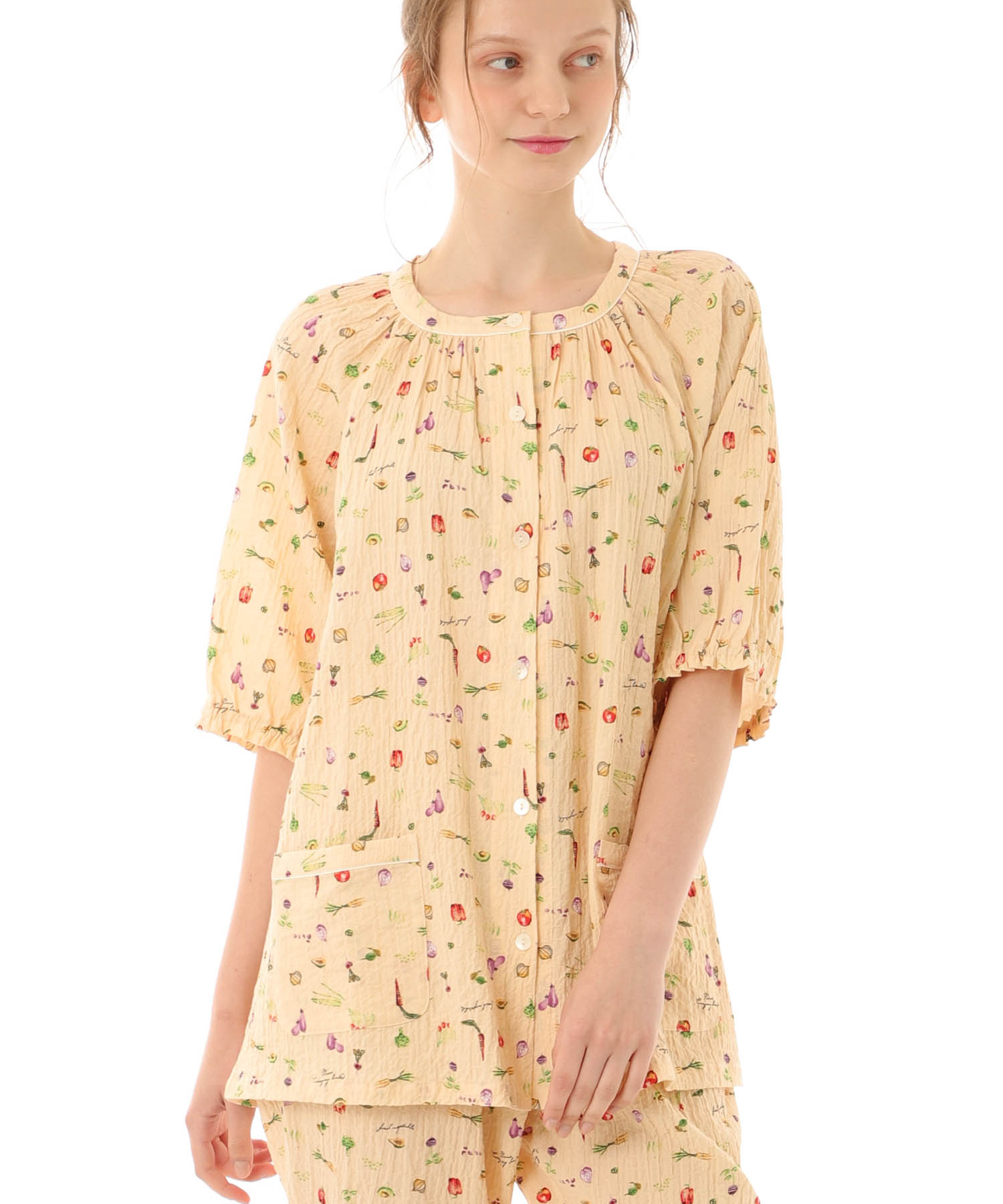 シャーリングボイルベジタブルセットアップ_パジャマ&ルームウェア-セットアップ_オレンジ_0