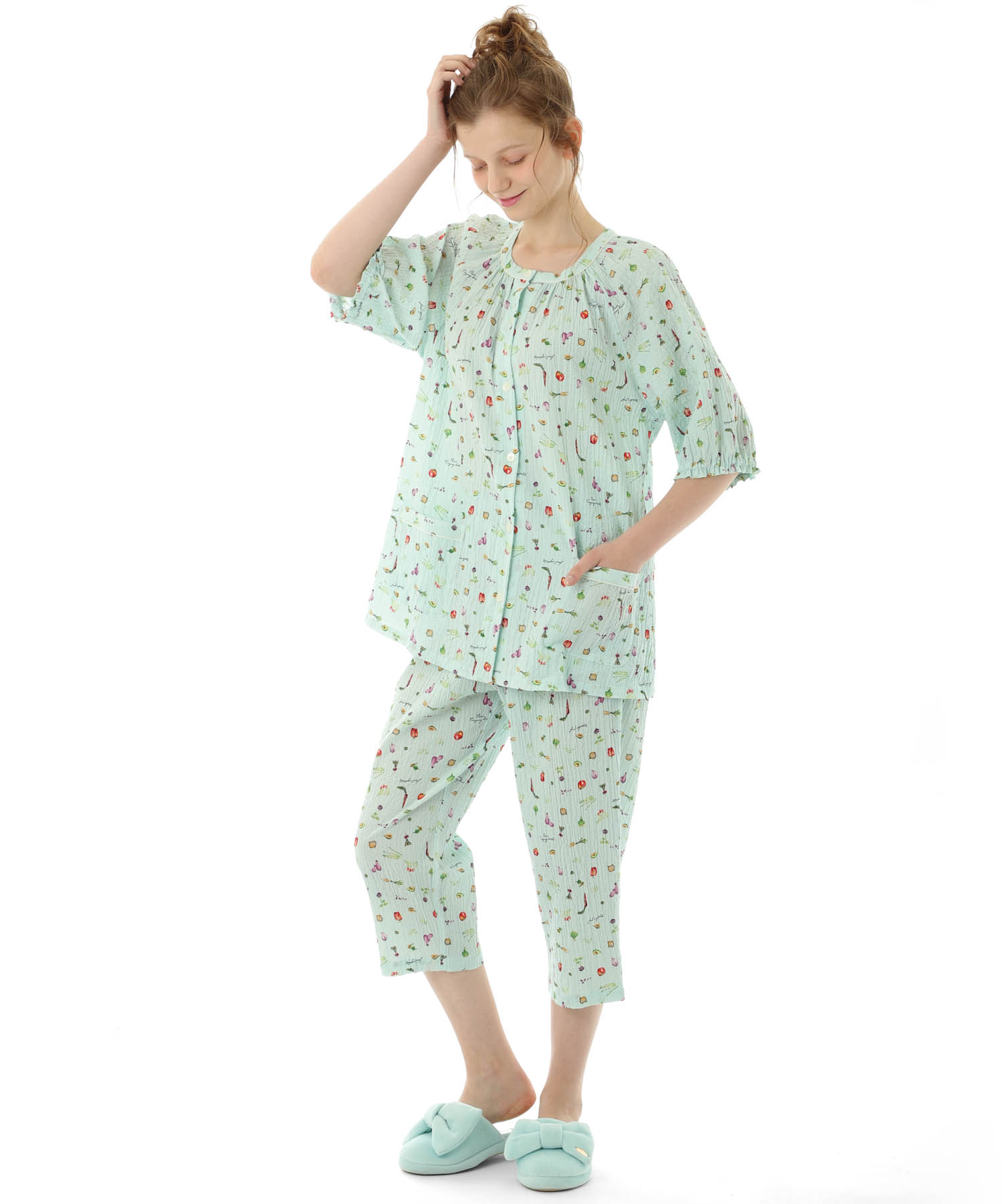 シャーリングボイルベジタブルセットアップ_パジャマ&ルームウェア-セットアップ_ブルー_1