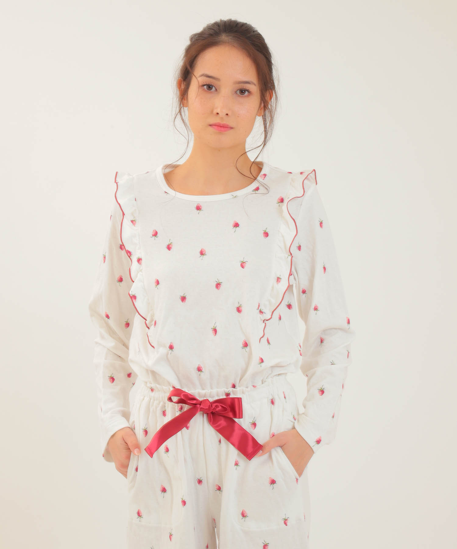 コットン接結いちごフリル_パジャマ&ルームウェア-セットアップ_ホワイト_0