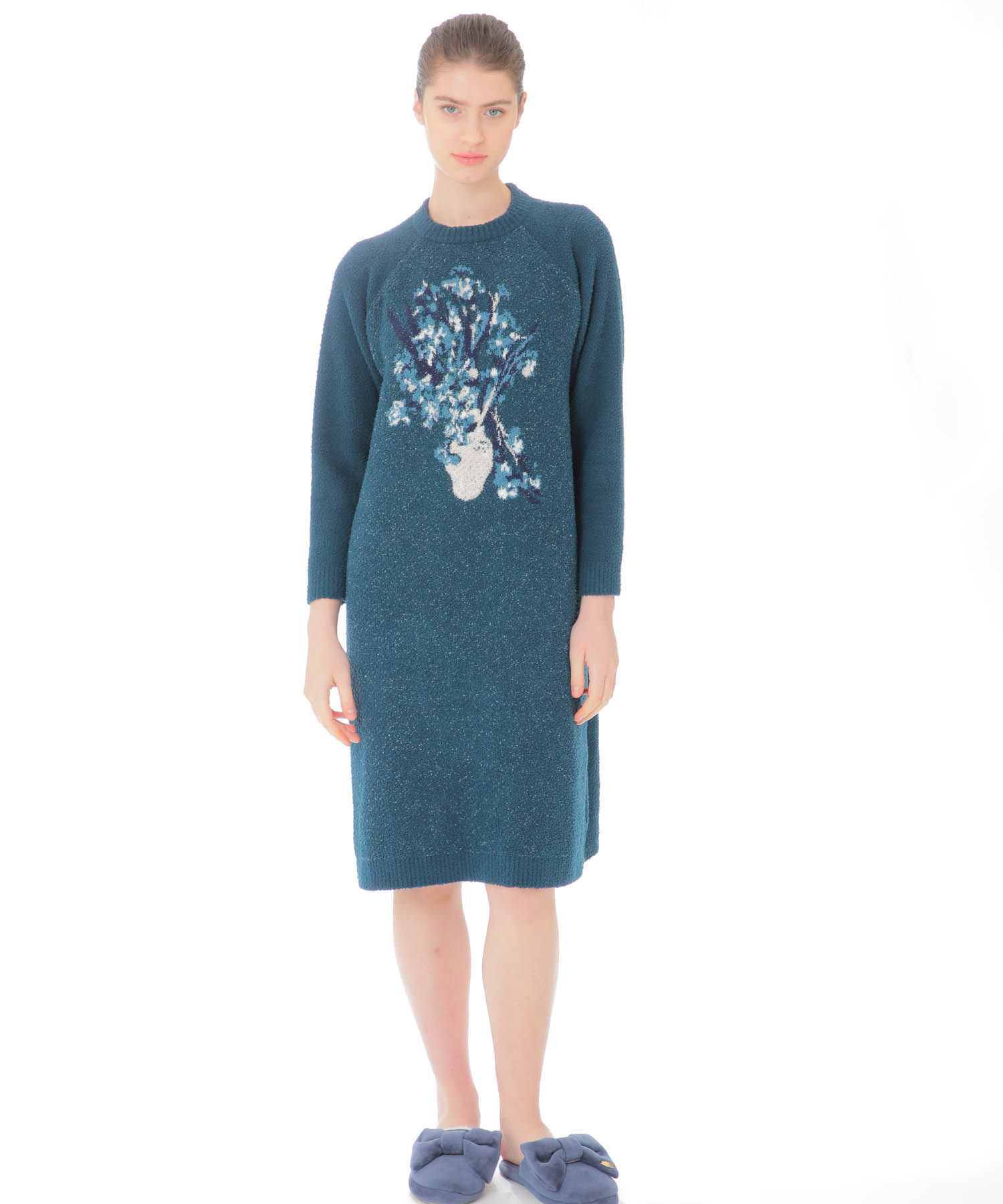 モールニットゴッホフラワーワンピース_パジャマ&ルームウェア-ワンピース・ネグリジェ_ネイビー_1